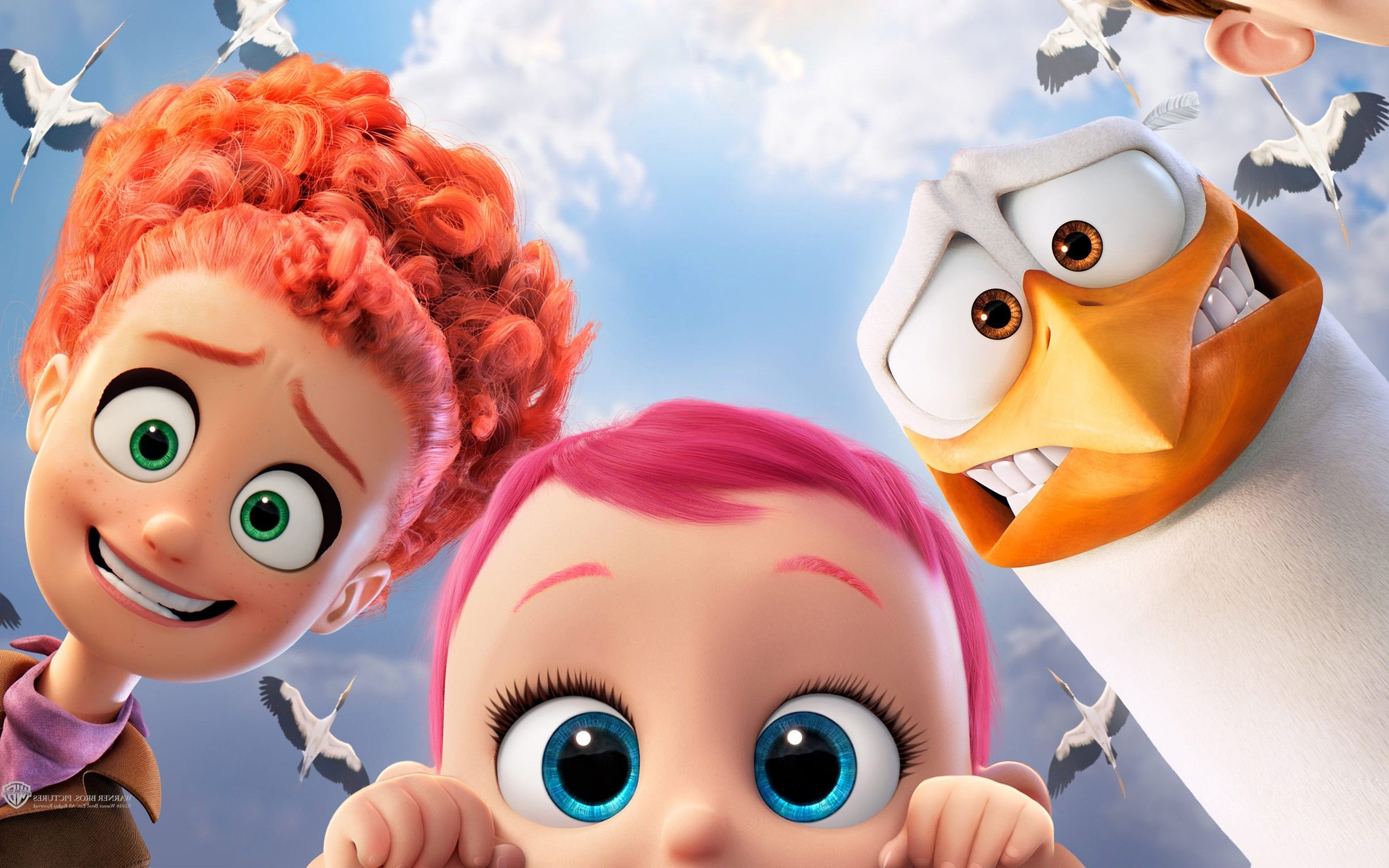 Storks cartoon, Adorable baby delivery, Joyful animation, Heartwarming tale, 2880x1800 HD Desktop