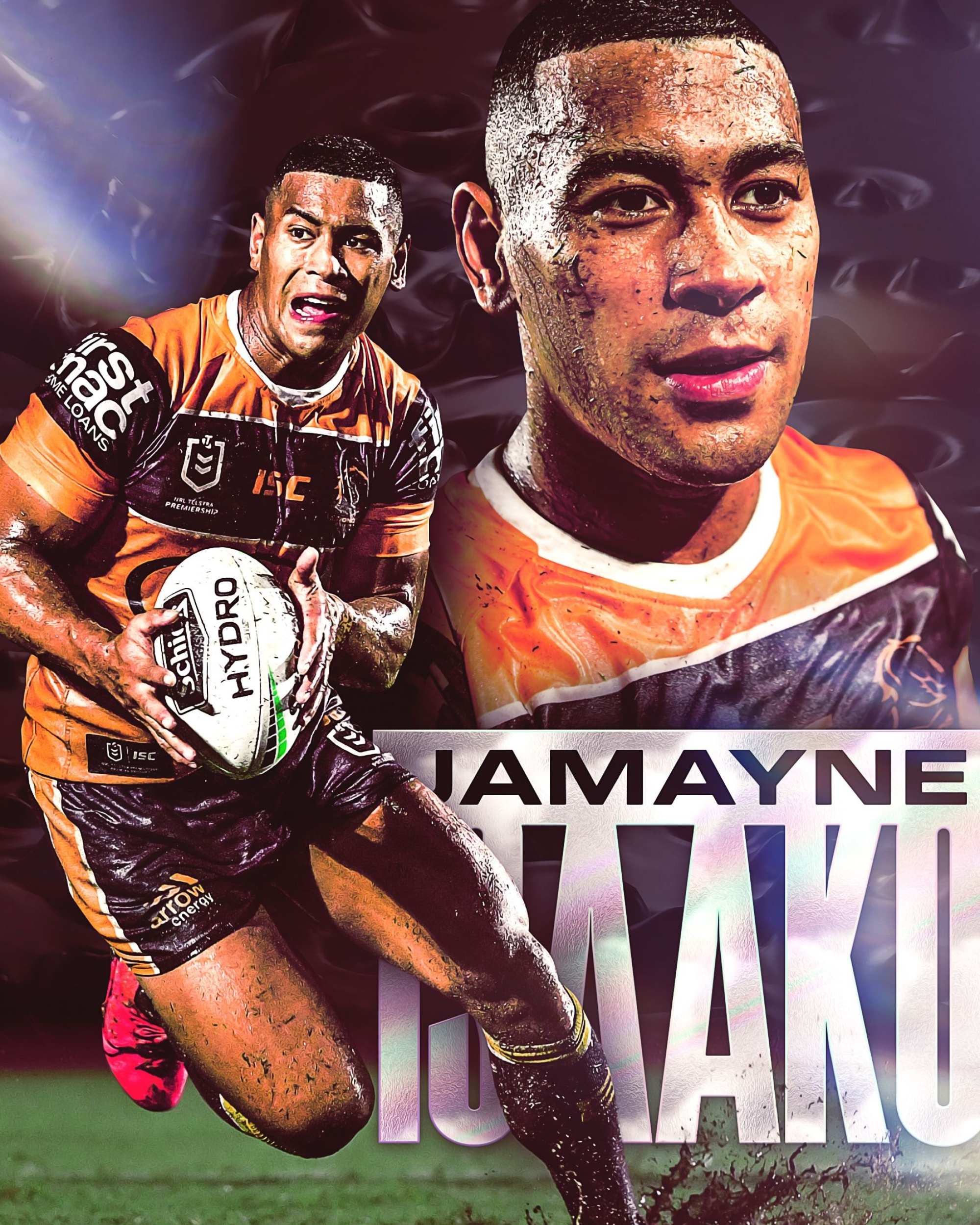 Rugby League: Jamayne Isaako, A professional footballer who plays as a winger and fullback for the Gold Coast Titans. 2000x2500 HD Background.