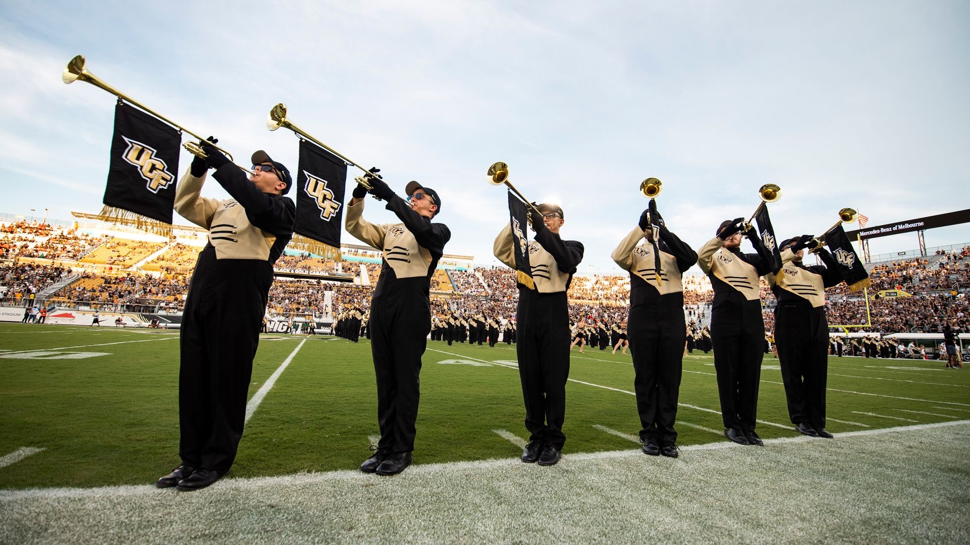 Marching Band: The University of Central Florida, A group of people who play music while walking, UCF musicians. 1920x1080 Full HD Background.