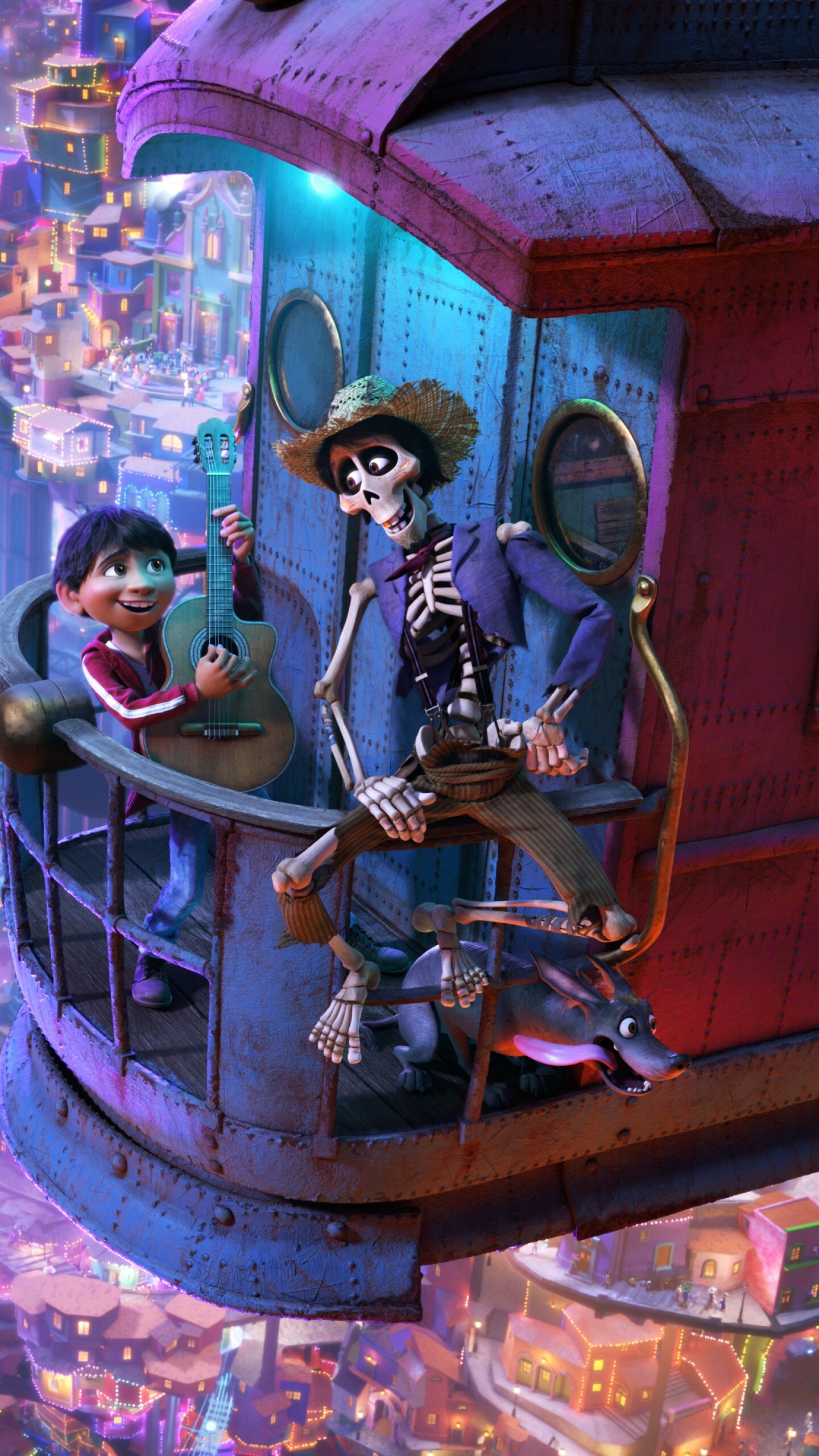 Coco (Cartoon): A vibrant Disney-Pixar film that explores the traditions of the Day of the Dead. 1440x2560 HD Background.