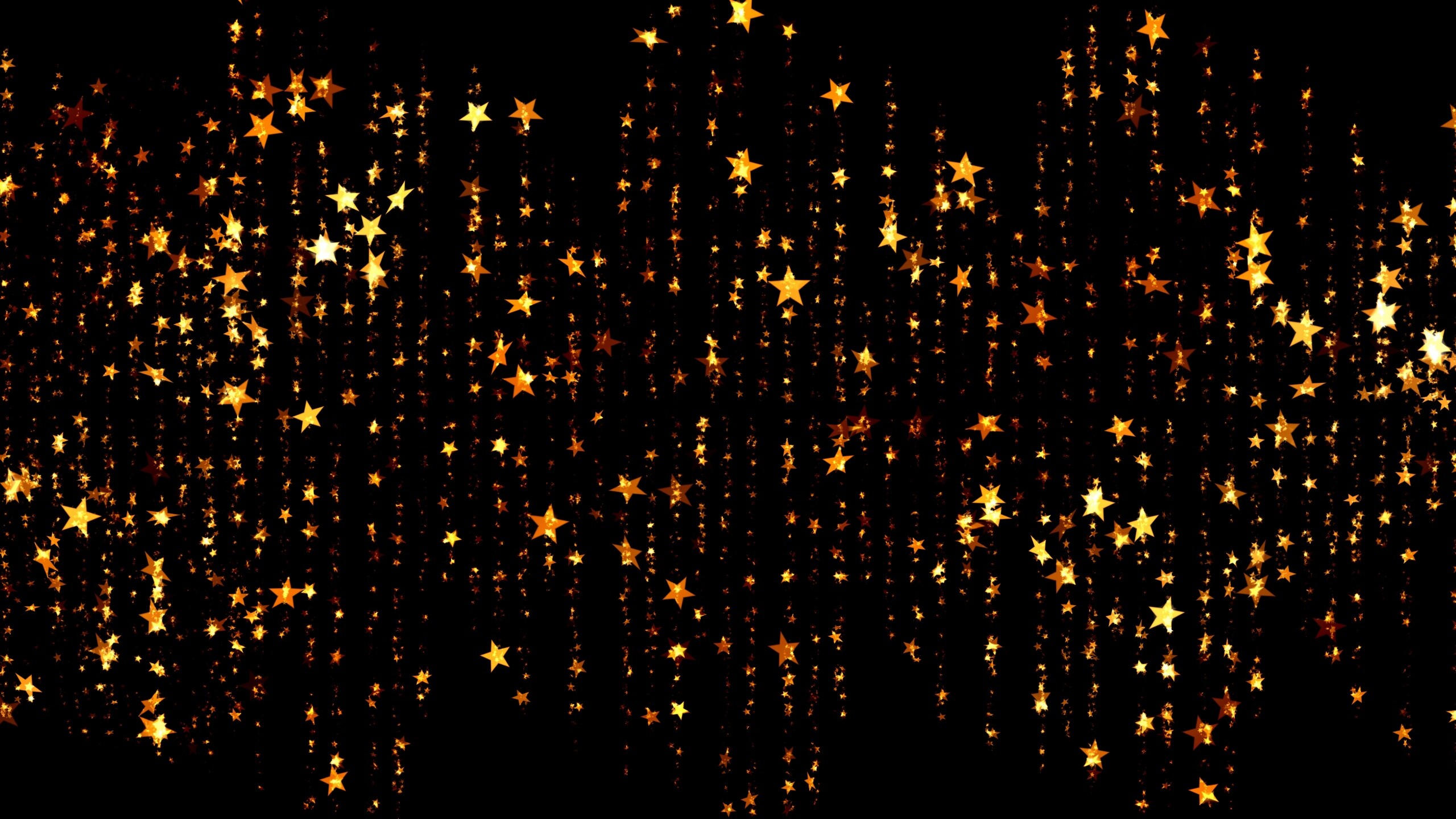 Gold Star: Abstract falling stars, Sparkling golden objects, Christmas curtain decor. 2560x1440 HD Background.