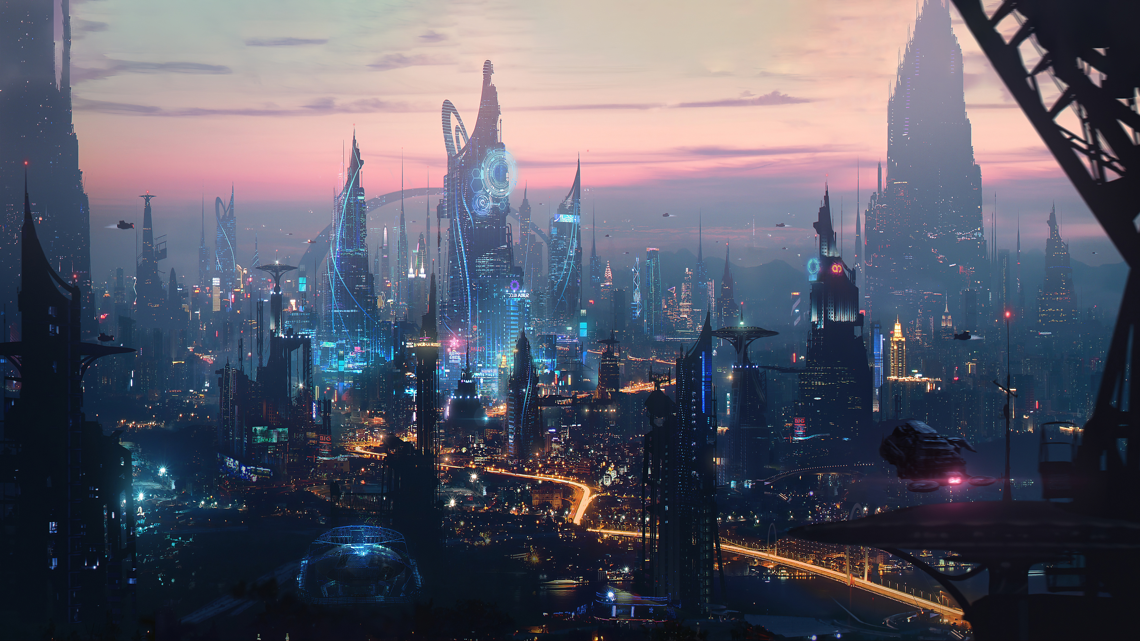 Futuristic City Skyline, Artistic concept, Sci-fi metropolis, Futuristic splendor, 3840x2160 4K Desktop