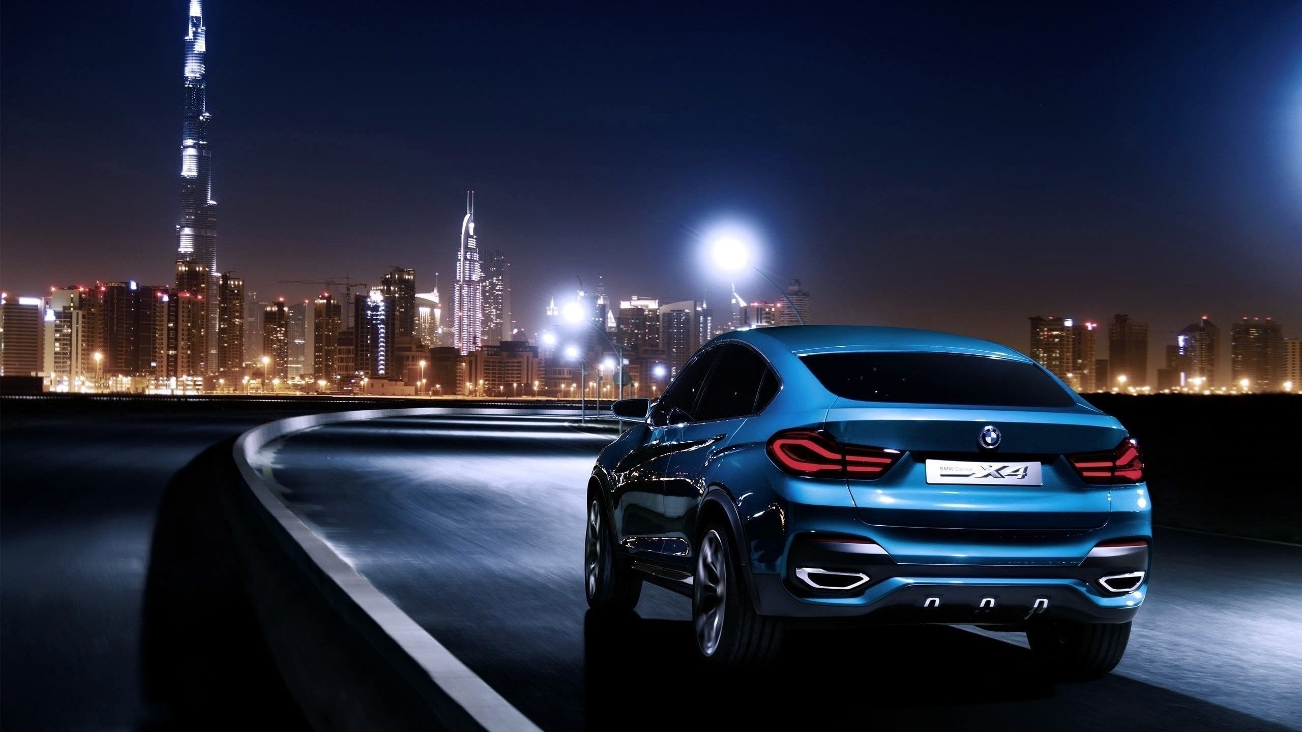 Blue BMW X4, Rear SUV, Night Drive, Dubai, 2560x1440 HD Desktop
