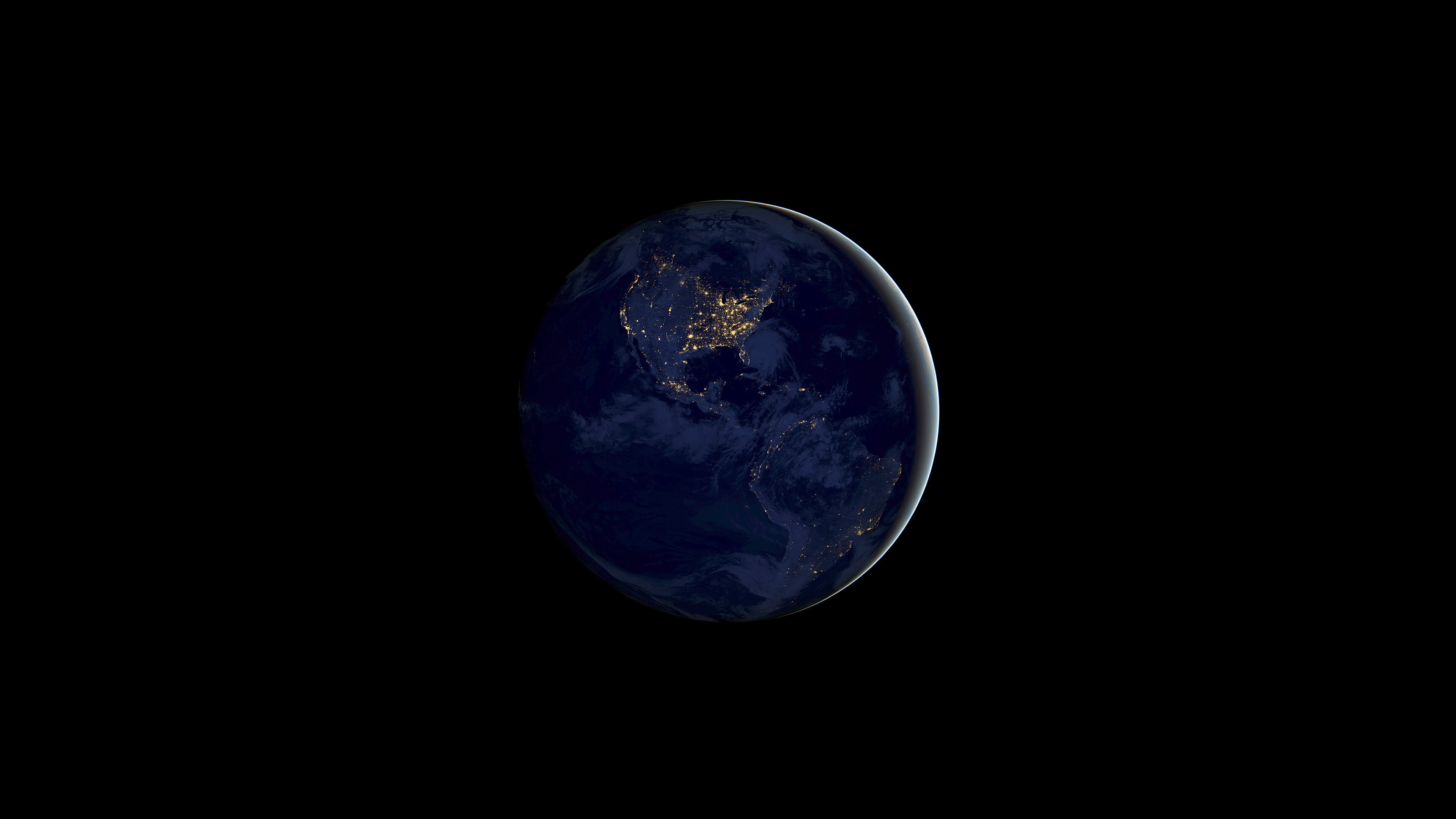 Earth at Night: The third planet from the Sun, America, Shadow, World. 3840x2160 4K Background.