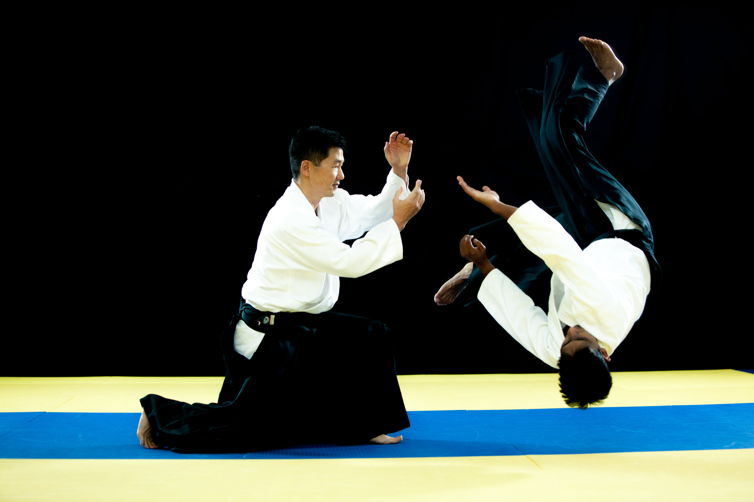 Aikido: Entering, Breathing control, Triangular principle, Turning movements, Fundamental principles of martial art. 2500x1670 HD Background.