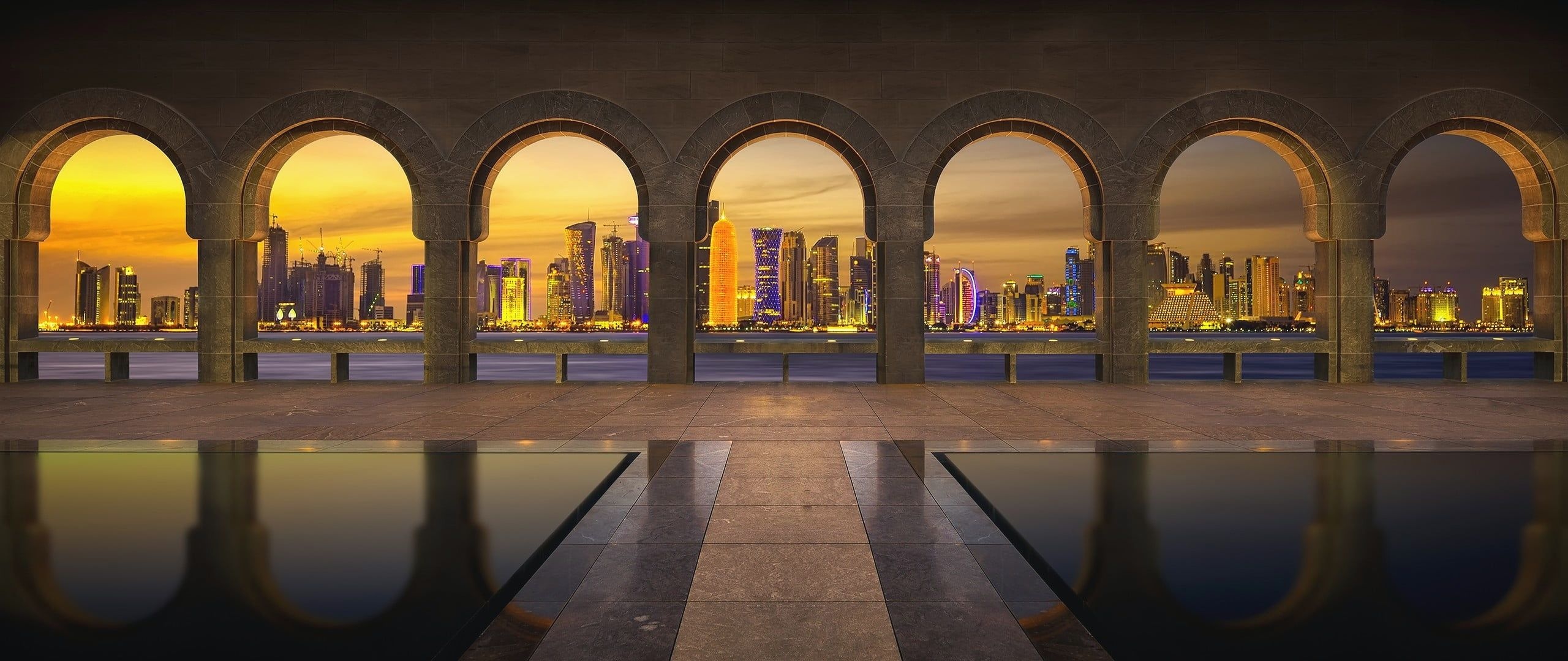 Qatar museum of Islamic art, Power tools, Qatar, 2560x1080 Dual Screen Desktop