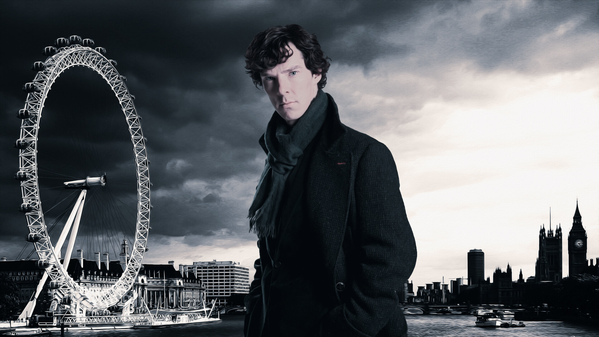 Sherlock (TV Series): Sherlock Holmes and Dr. John Watson solve mysteries in a modern-day London. 1920x1080 Full HD Background.