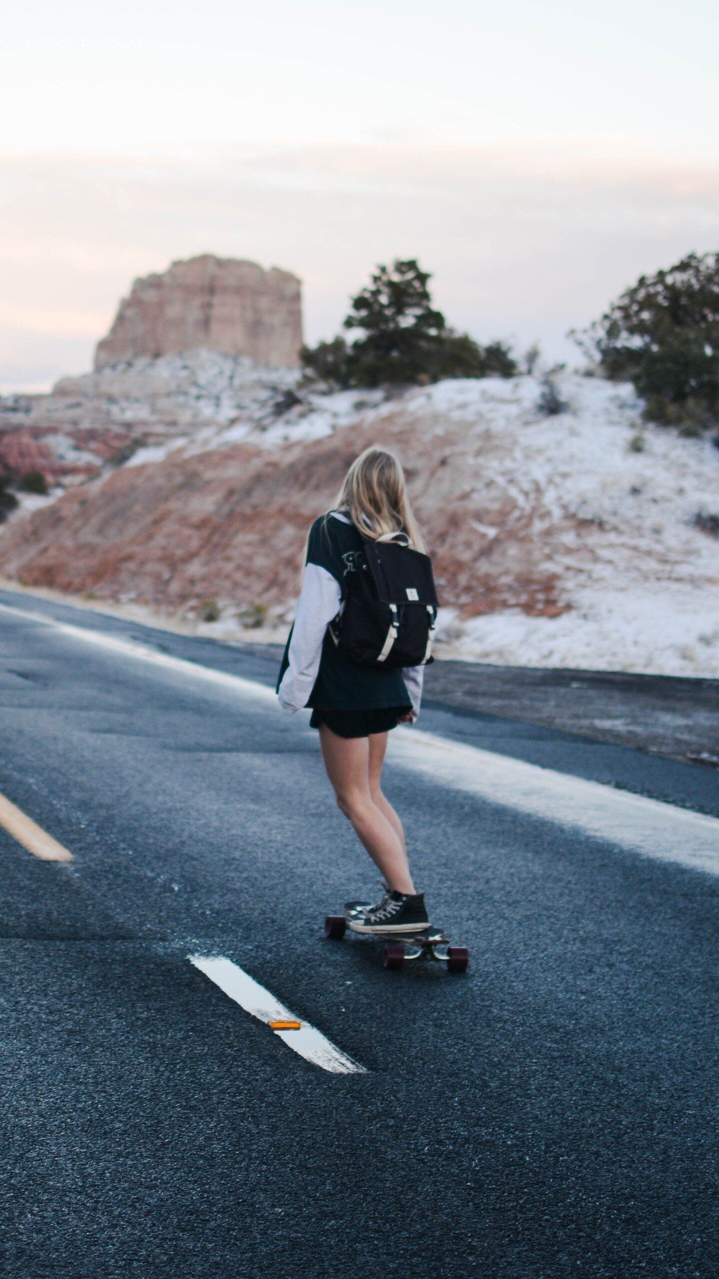 Girl Skateboarding: Longboarding, A fun, affordable and very portable way of short term transportation, Road surface. 1440x2560 HD Wallpaper.