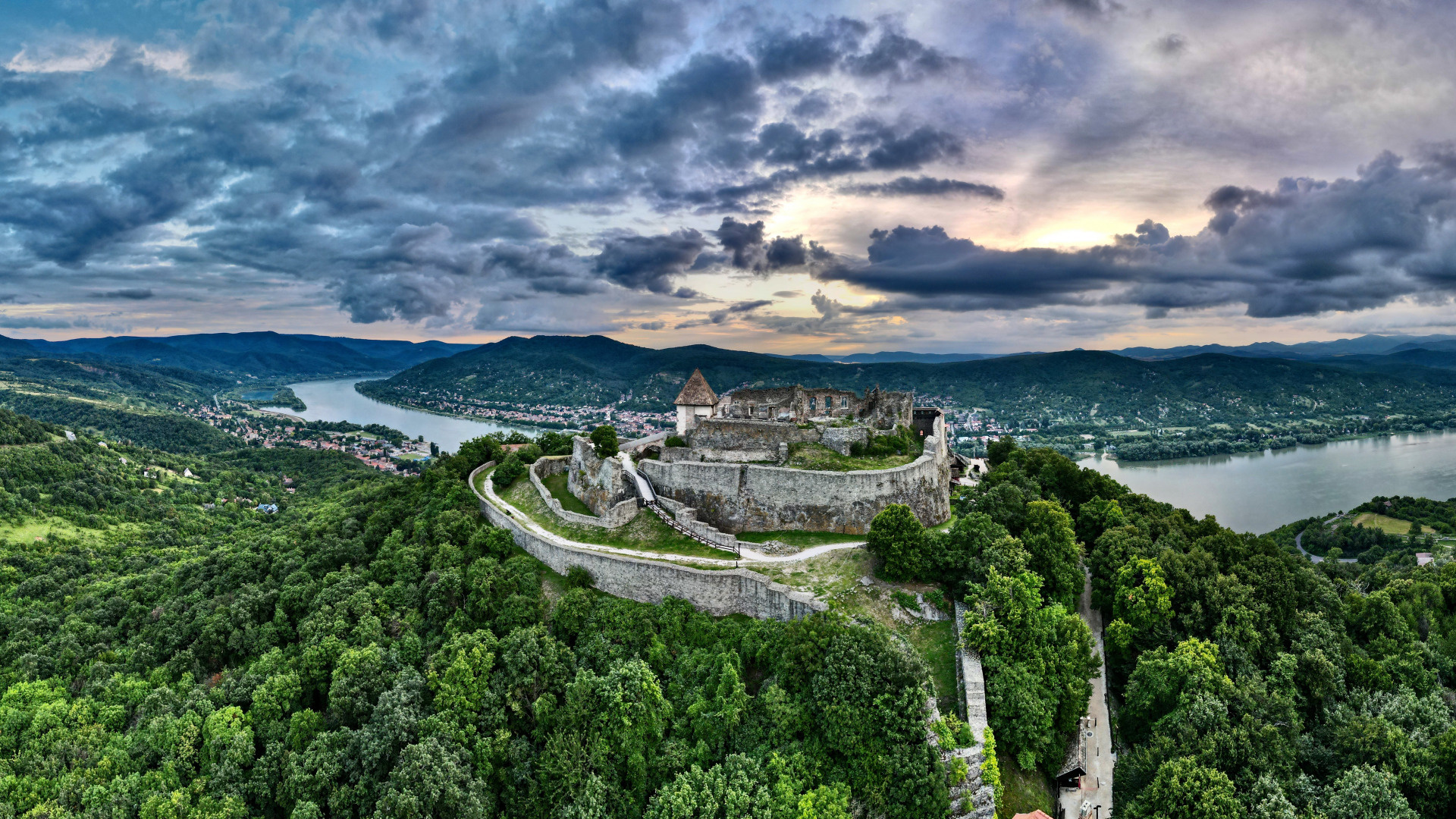 Hungary: Visegrad Castle, Pest County, The Danube Bend, Scenery. 1920x1080 Full HD Background.