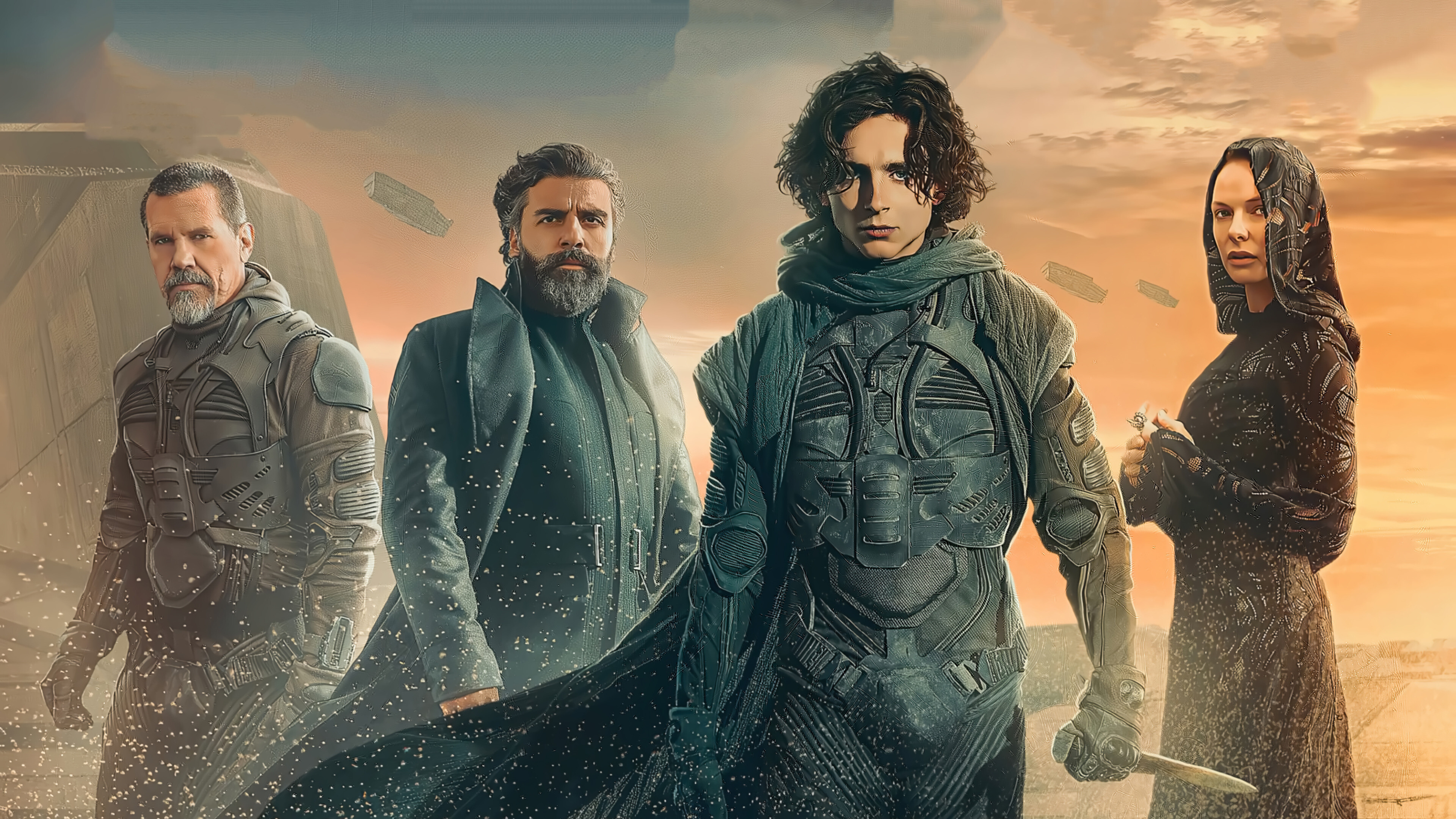 Dune (2021): Set in the distant future, the film follows Paul Atreides as his family, the noble House Atreides, is thrust into a war for the deadly and inhospitable desert planet Arrakis. 3840x2160 4K Background.