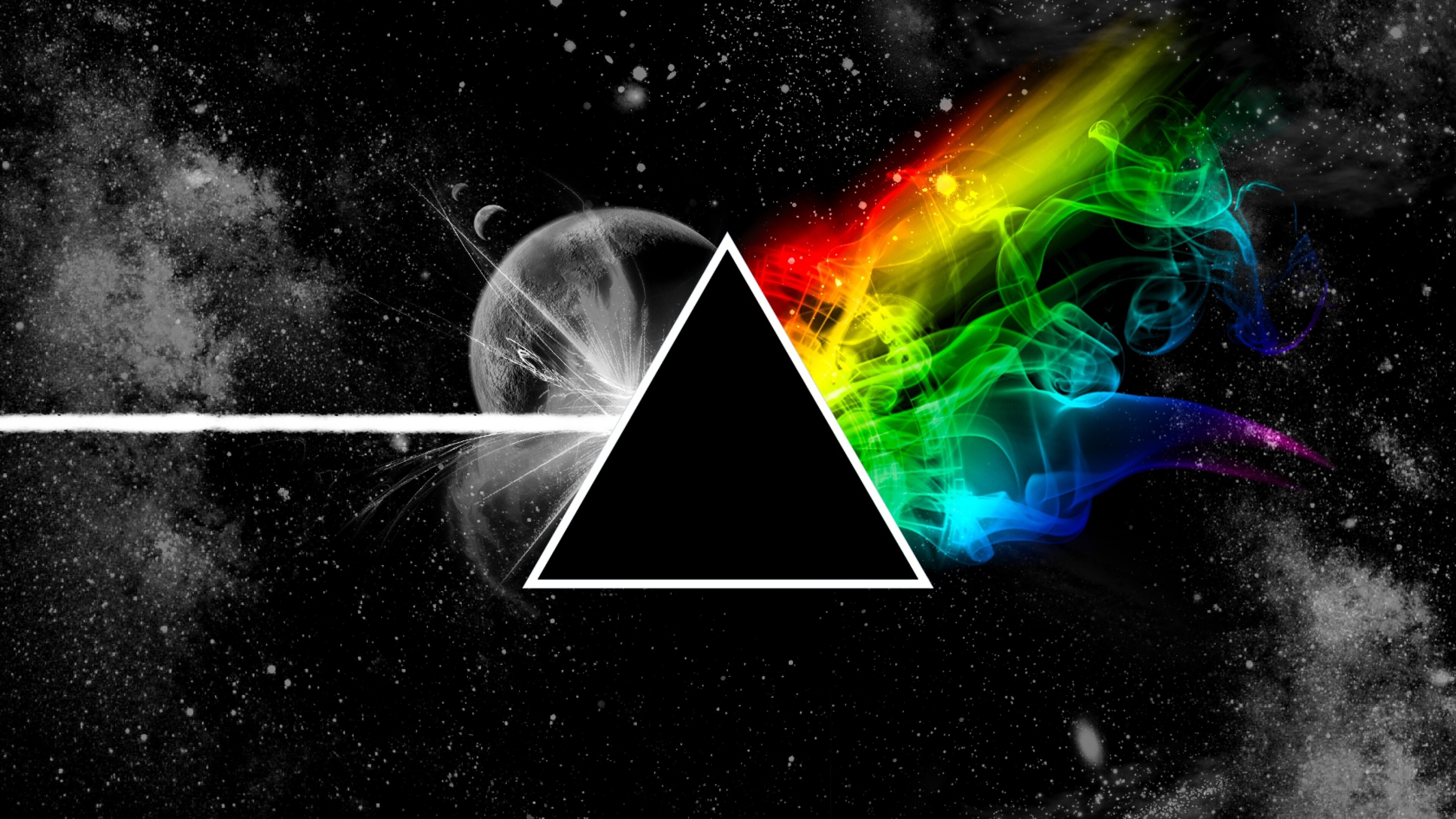 Triangle: Pink Floyd, Space, Planet, Colors, Rainbow. 3840x2160 4K Wallpaper.