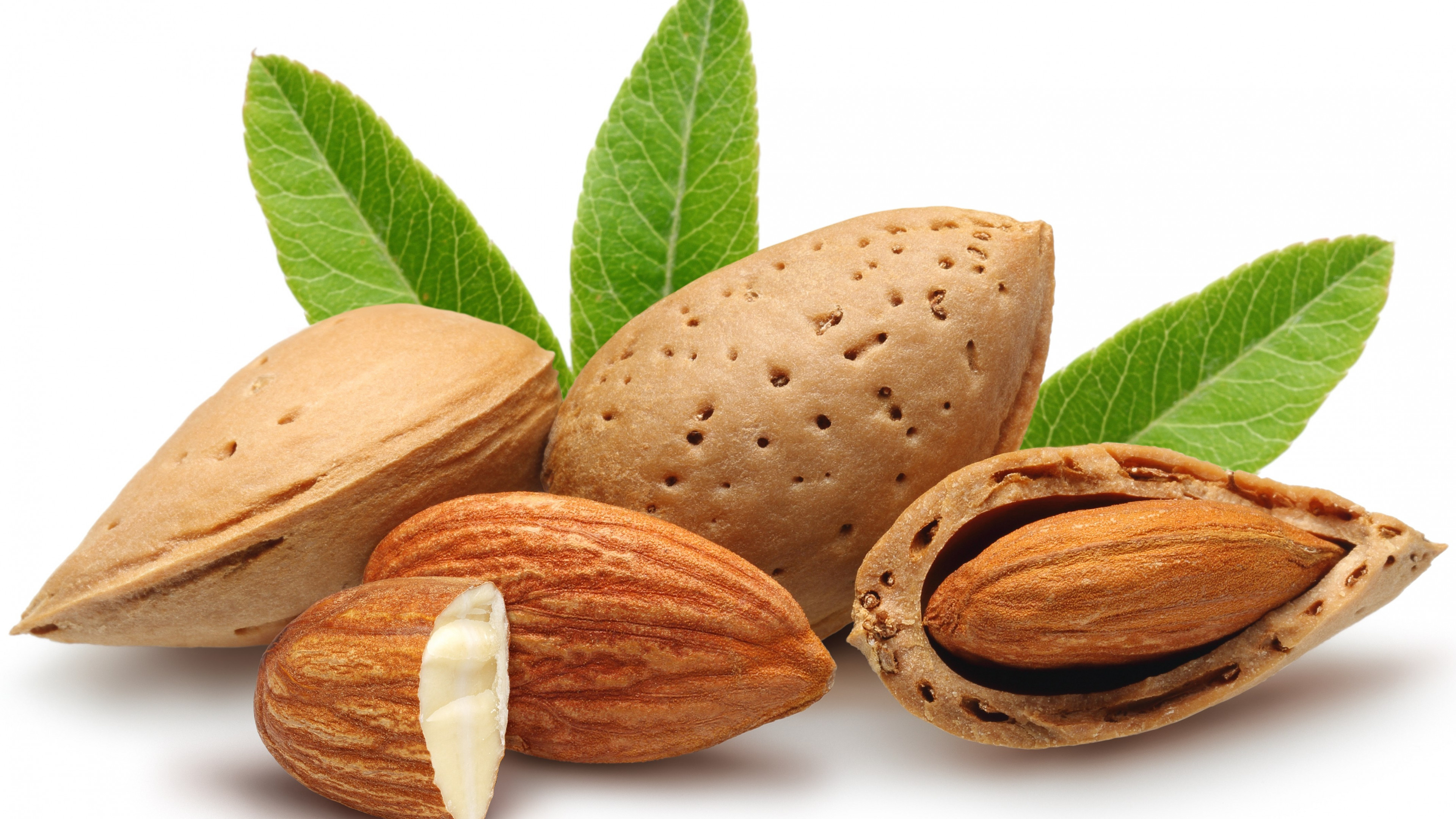 Almonds: A tree nut native to the Mediterranean region, Prunus amygdalus. 3840x2160 4K Background.