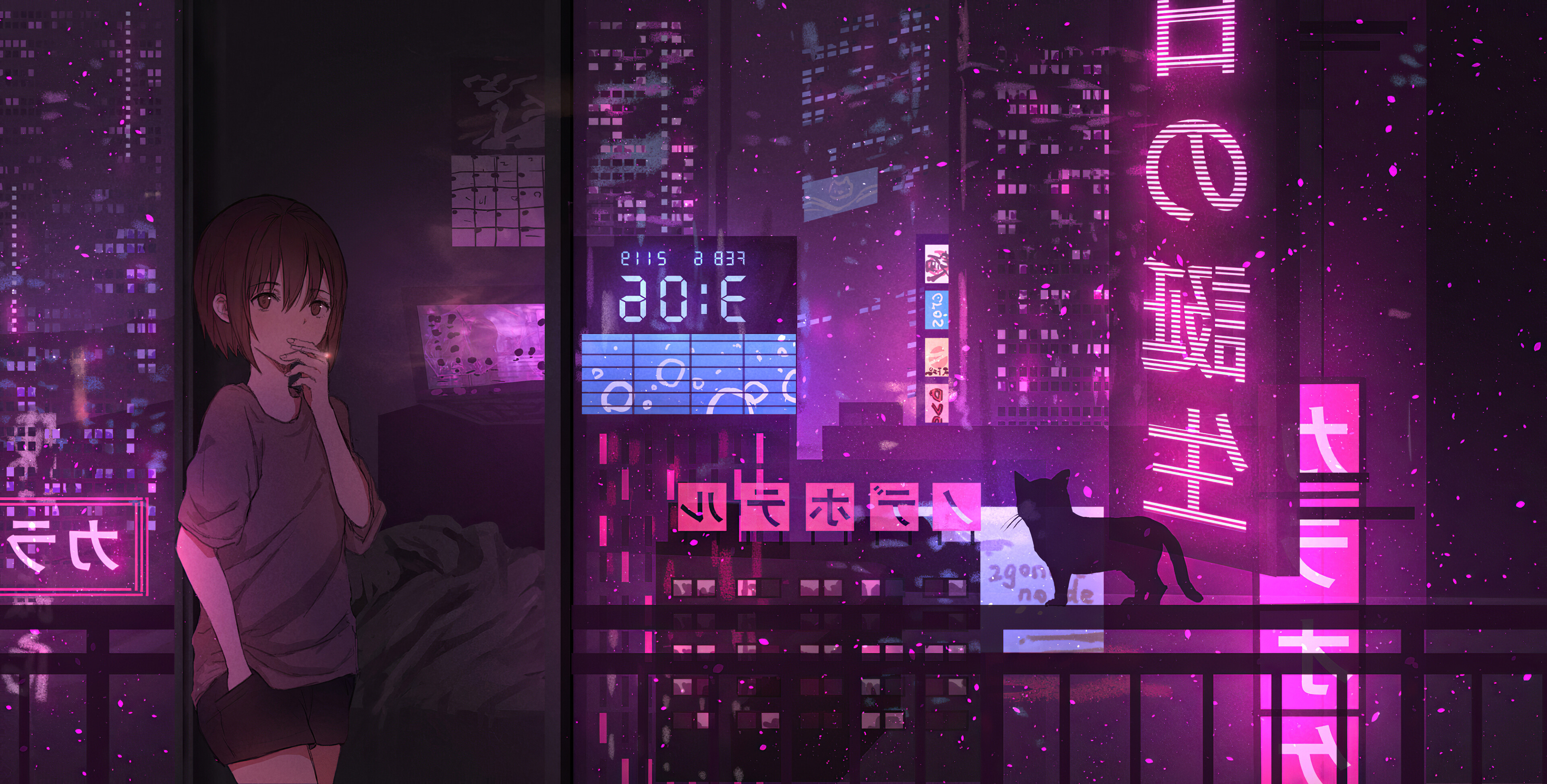 Neon: Night lights, Anime, Colors that are too bright to be used in traditional designs. 3840x1950 HD Background.