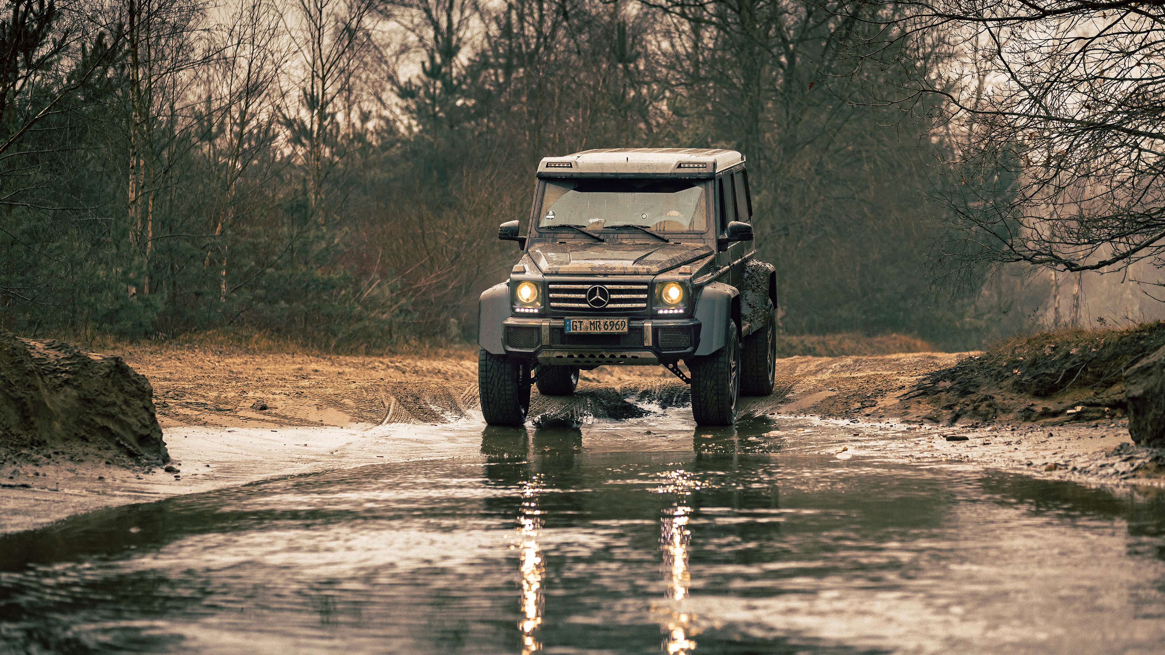 Off-road Driving: Mercedes G500 4x4 Off Roading, Competitive trials, Cross-country endurance events. 3840x2160 4K Background.