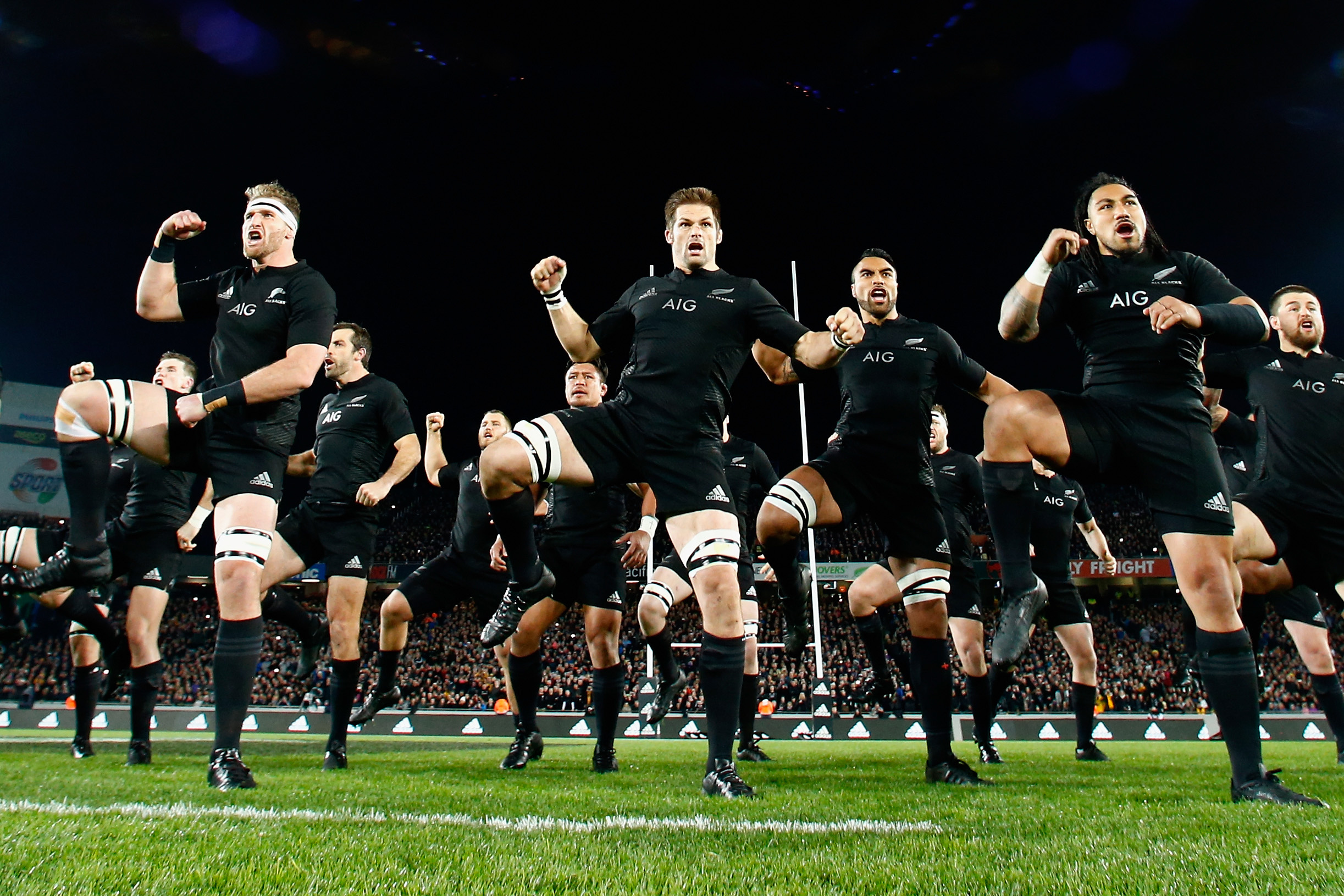 Haka: All Blacks, New Zealand, A 77 per-cent winning record in test-match rugby. 2450x1630 HD Background.