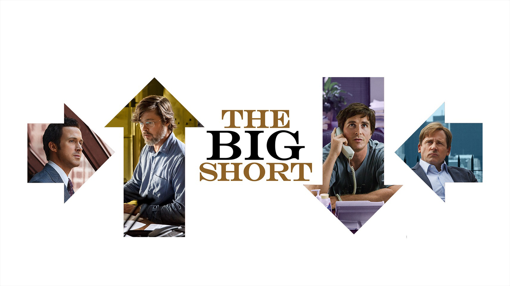 The Big Short: Movie stars: Christian Bale, Steve Carell, Ryan Gosling and Brad Pitt. 2000x1130 HD Wallpaper.