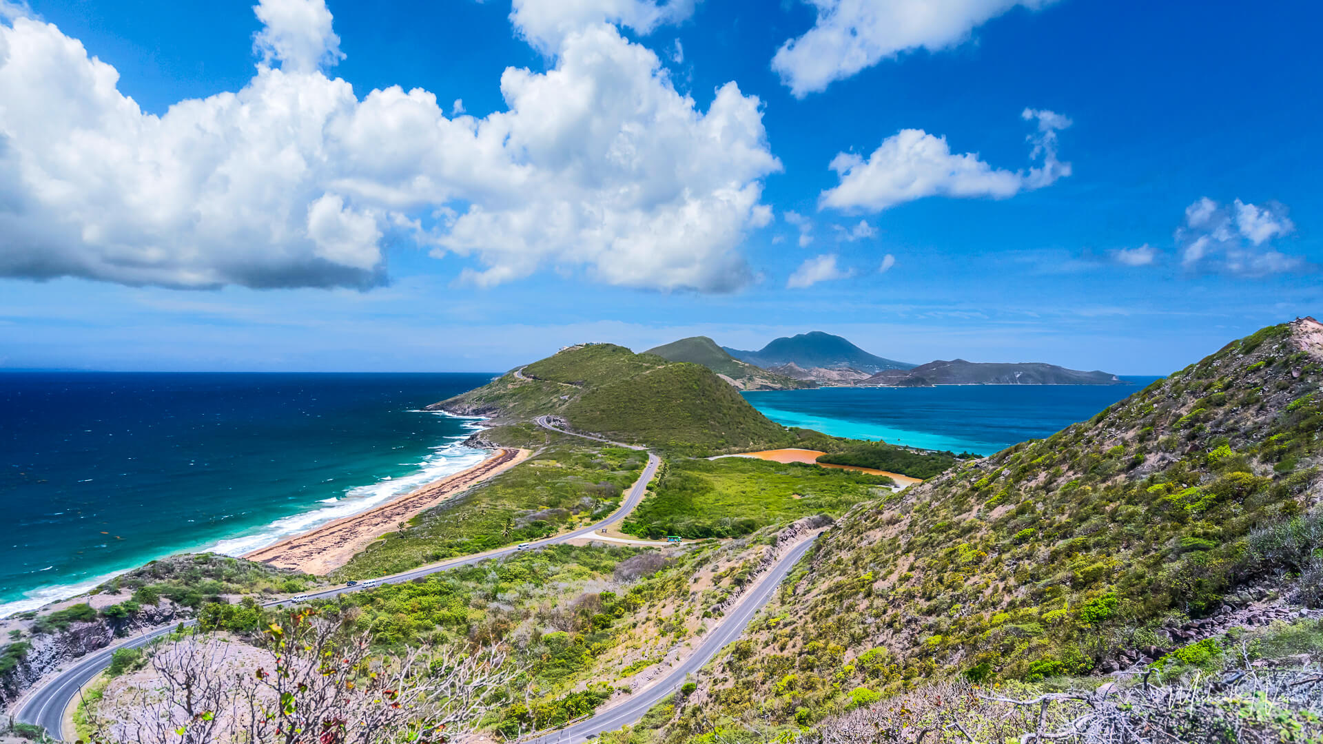 Saint Kitts and Nevis: Shares borders with Antigua and Barbuda, Sint Maarten, Venezuela, Montserrat, and Saint Barthelemy. 1920x1080 Full HD Wallpaper.