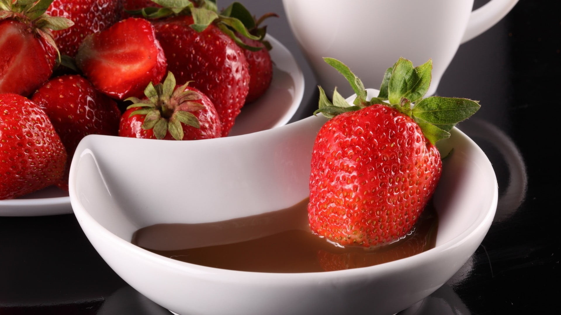 Chocolate-dipped strawberry, Sweet syrup, Tempting dessert, HD wallpaper, 1920x1080 Full HD Desktop