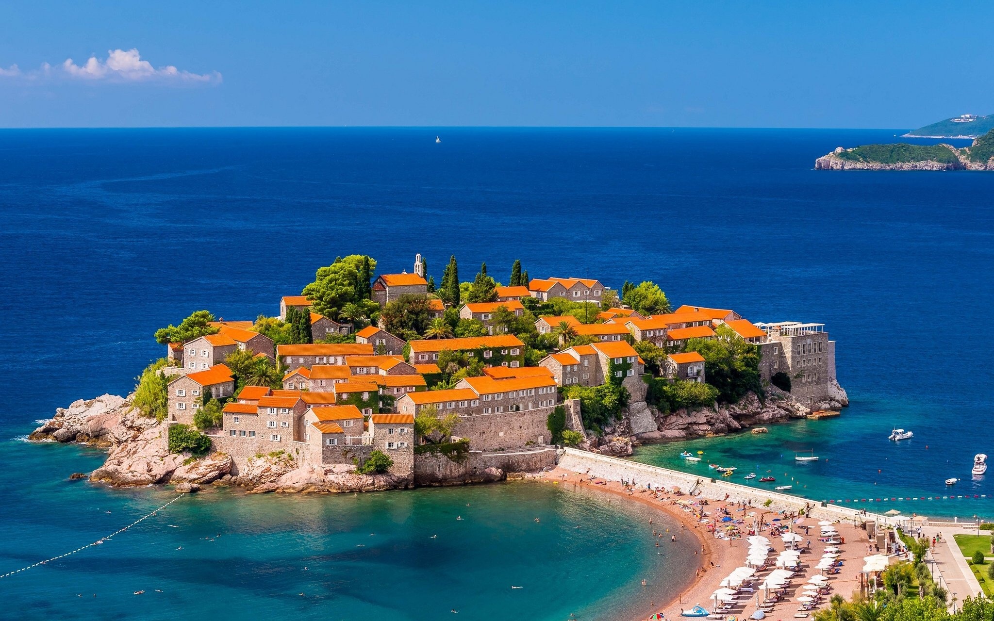 Adriatic Sea, Sveti Stefan, Montenegro island, Beach paradise, 2050x1280 HD Desktop