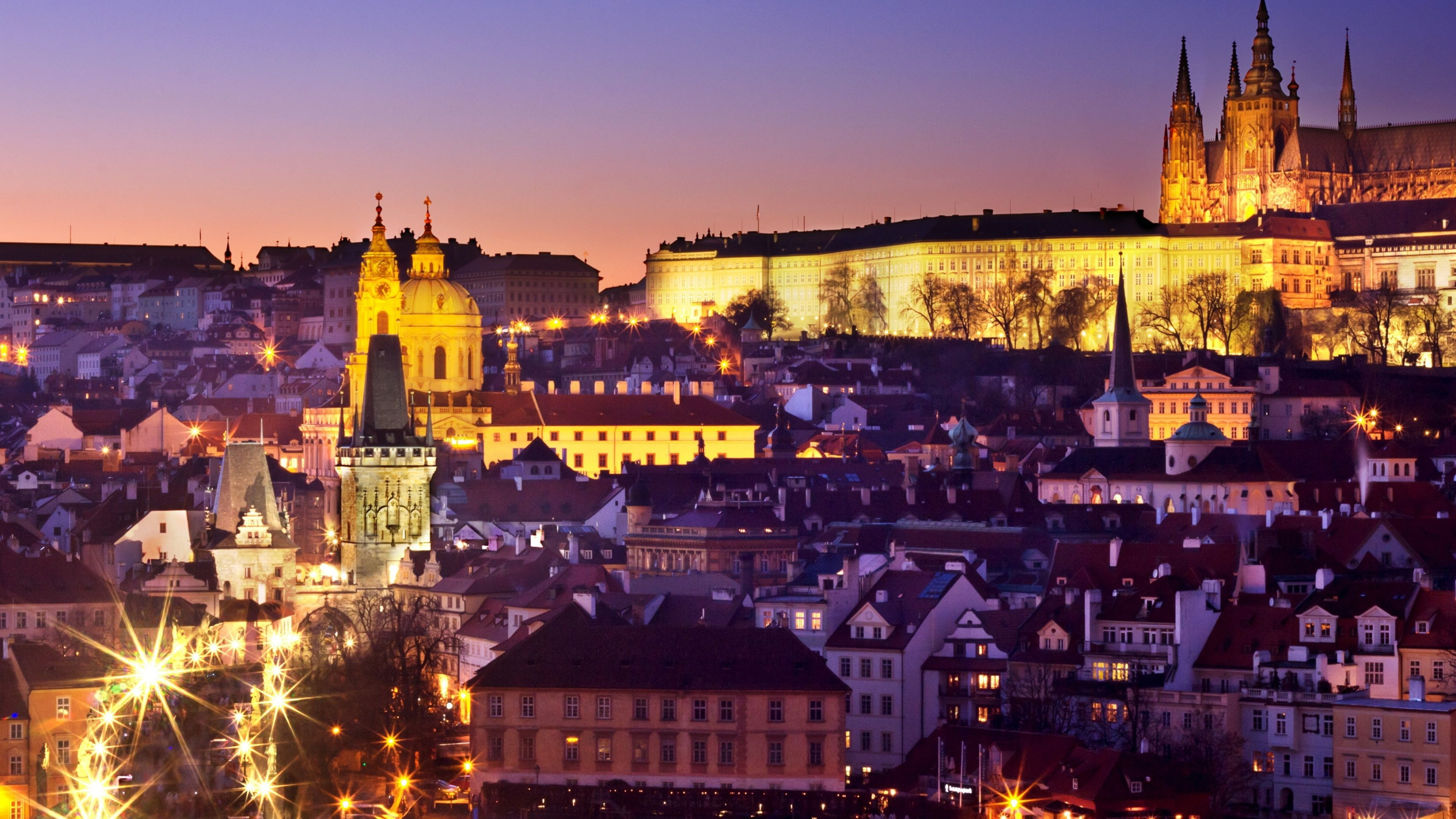 Prague Castle, Nighttime beauty, Mesmerizing wallpapers, Cityscape, 3840x2160 4K Desktop