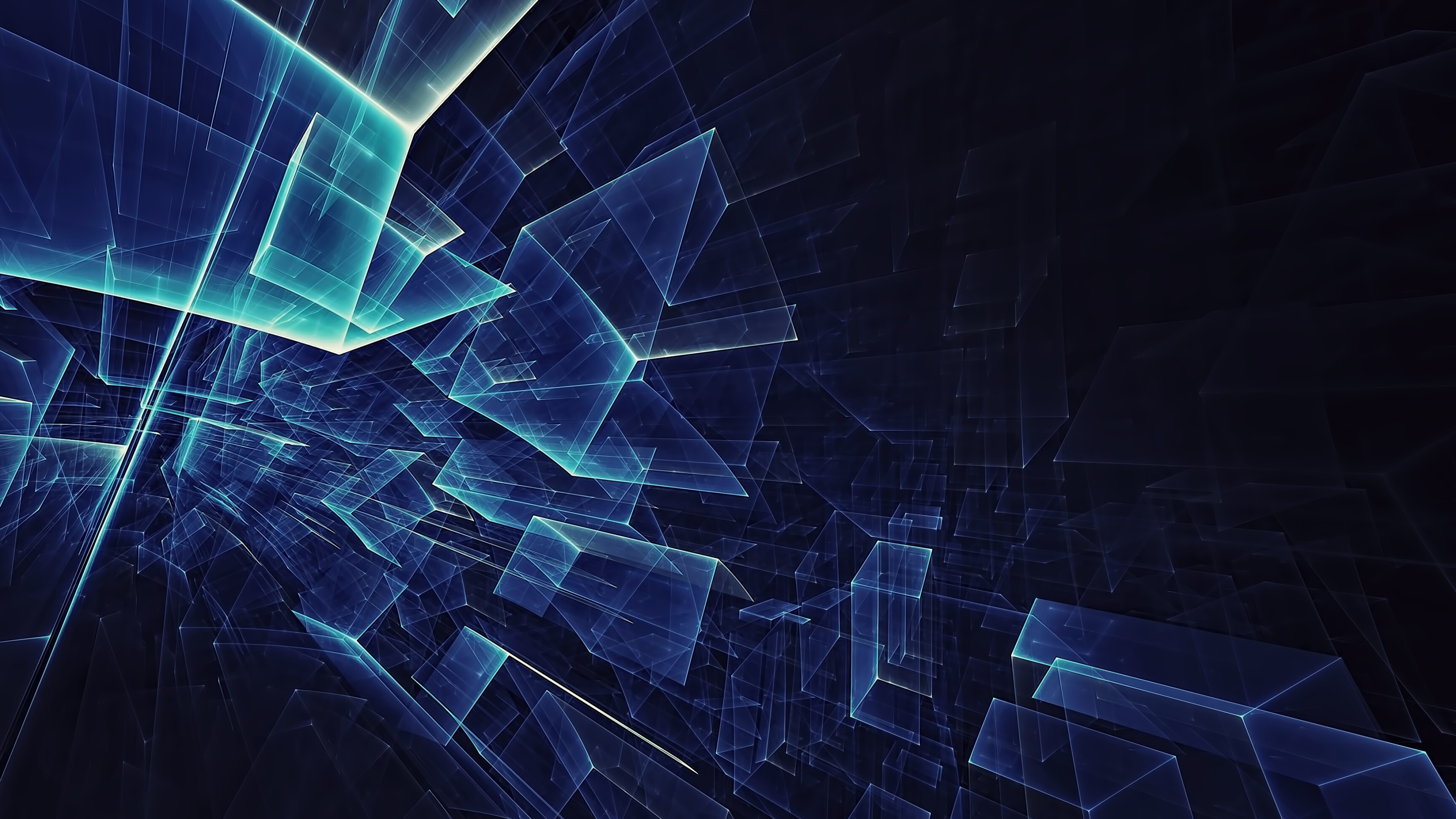 Geometry: Abstract glass, Polyhedrons, Cubes, Prisms. 3840x2160 4K Background.