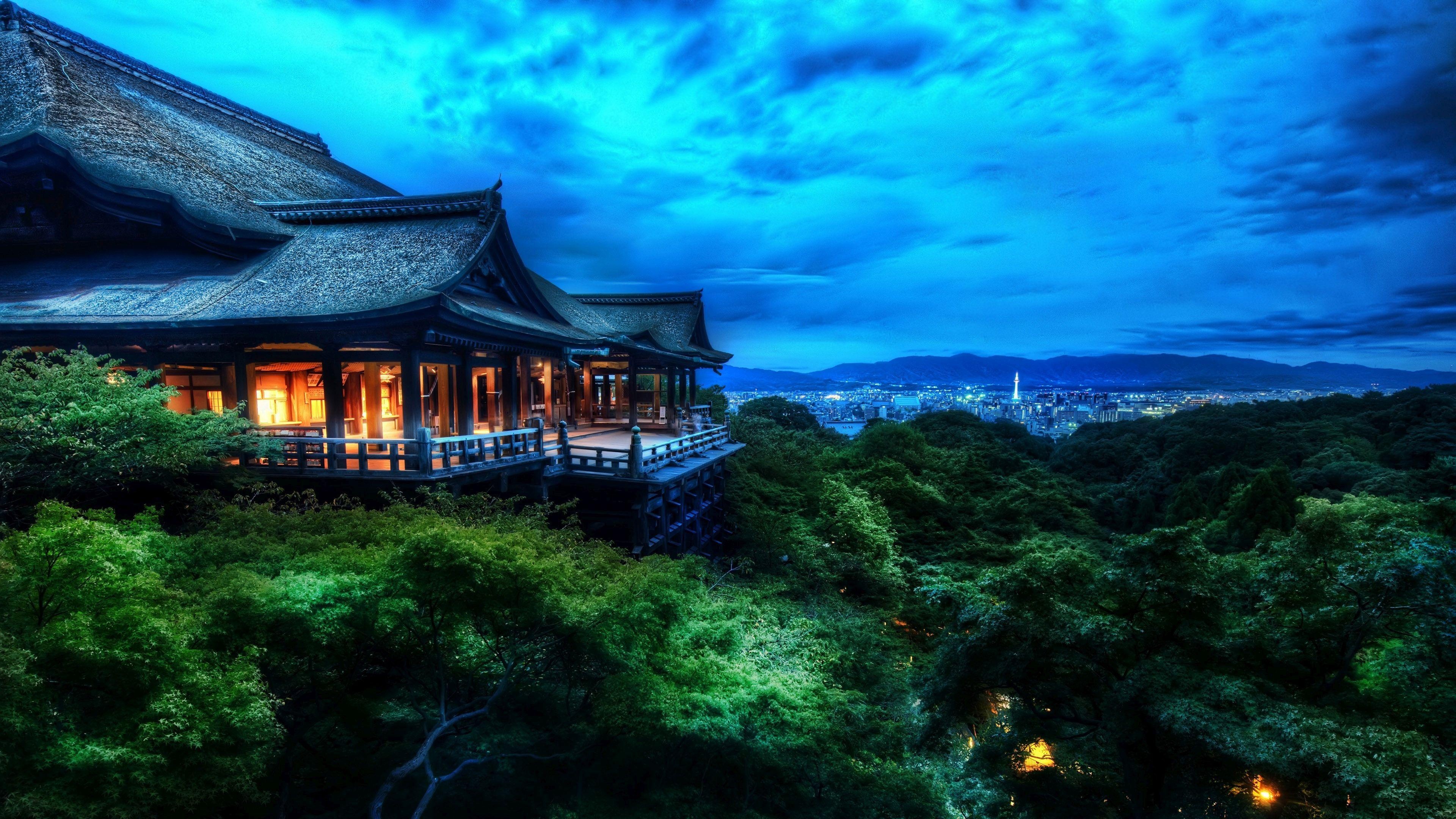 Kyoto Night, Illuminated Streets, Tranquil Atmosphere, Nighttime Bliss, 3840x2160 4K Desktop