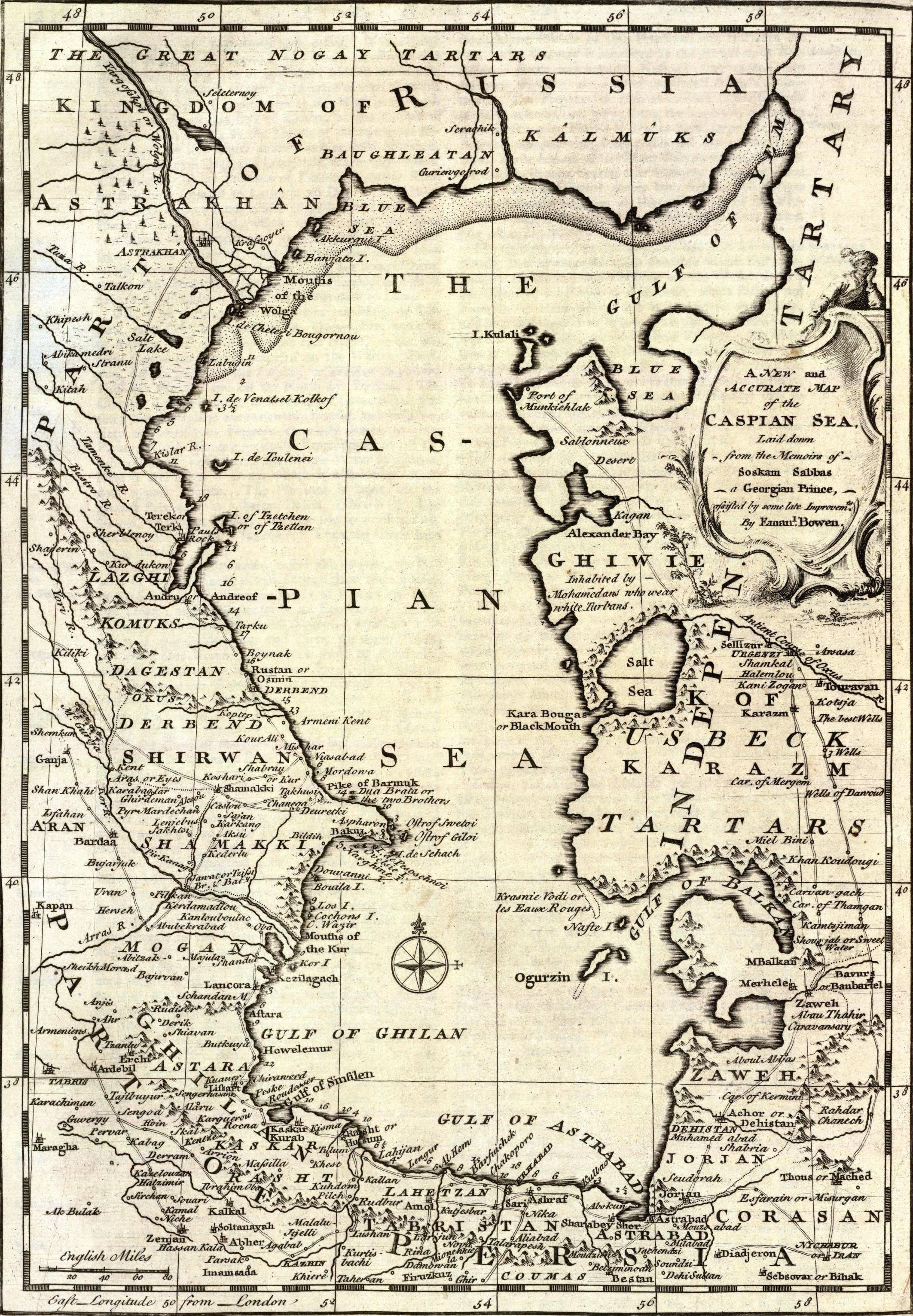 Caspian Sea, Historical map, Soskam Sabbus, Emanuel Bowen, 2130x3070 HD Handy
