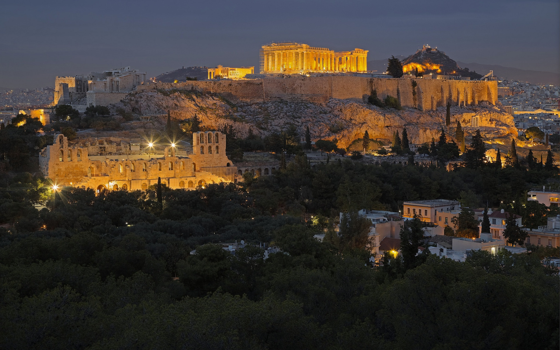 Athens, Acropolis, Parthenon, Evening cityscape, 1920x1200 HD Desktop