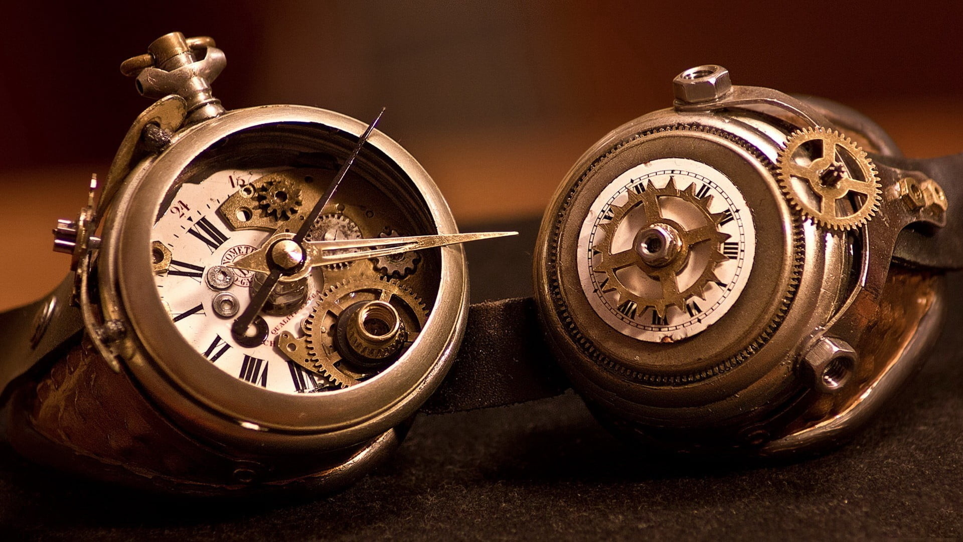 Skeleton pocket watches, Intricate clockwork, Steampunk aesthetics, Mechanical artistry, 1920x1080 Full HD Desktop