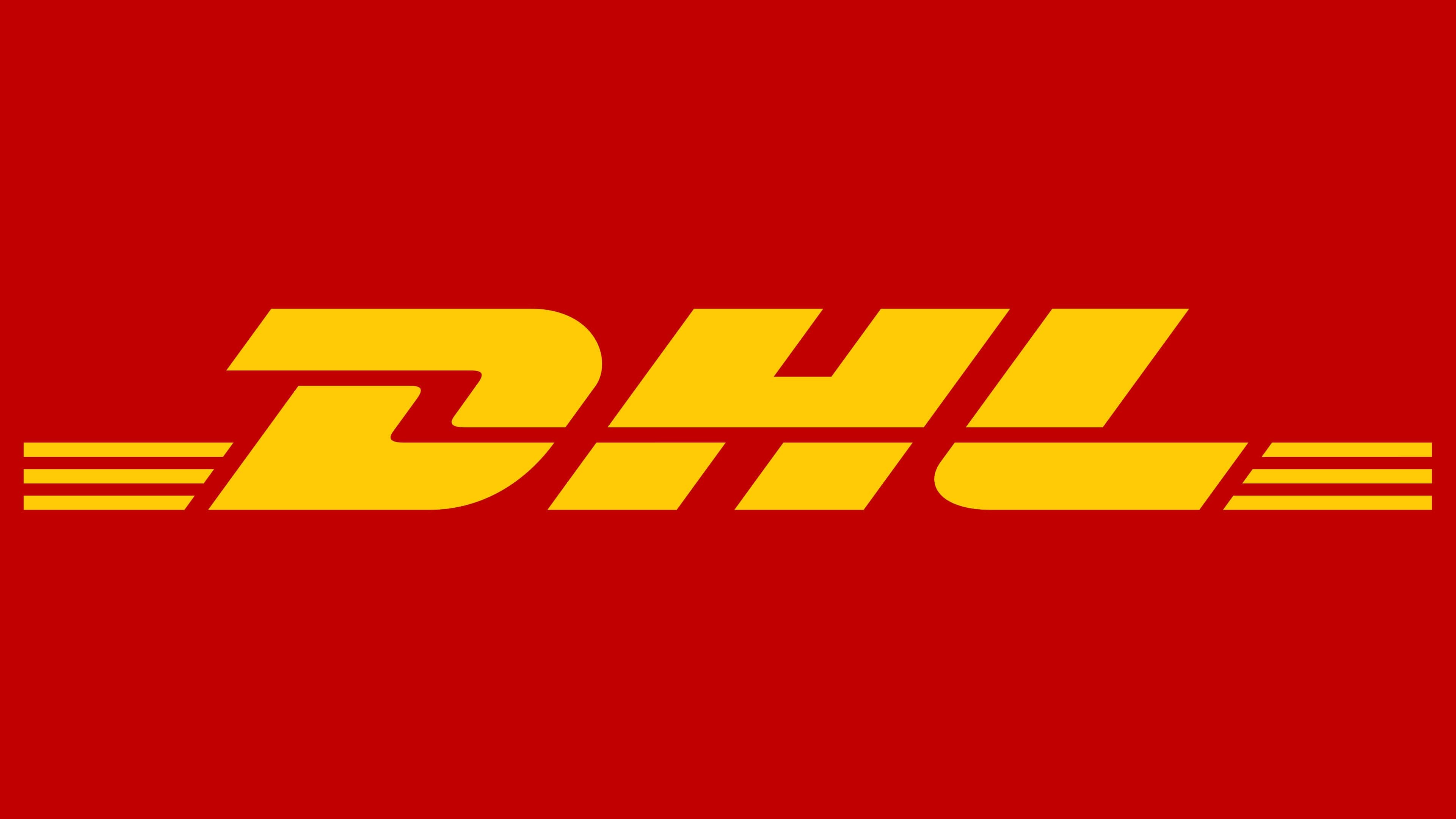 DHL: The leading international courier service, Logotype. 3840x2160 4K Background.