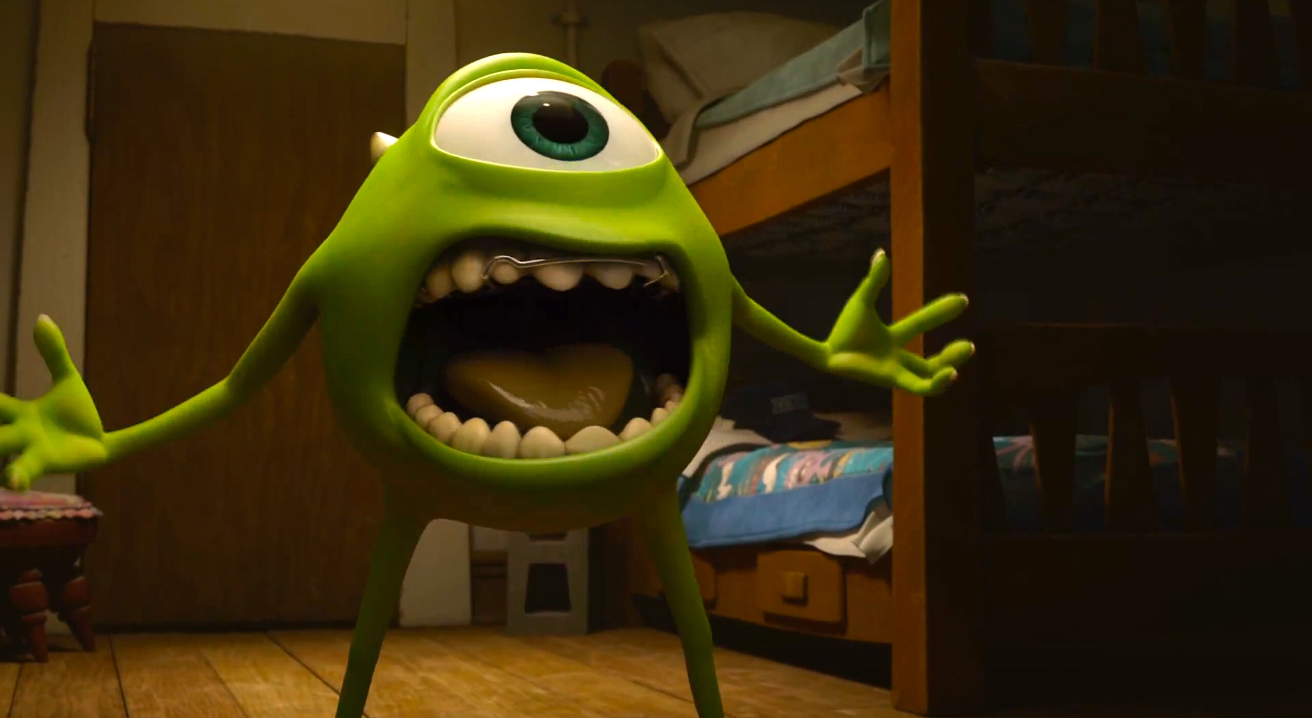 Monsters, Inc.: Mike Wazowski, Scare children and collect their screams. 2560x1410 HD Background.