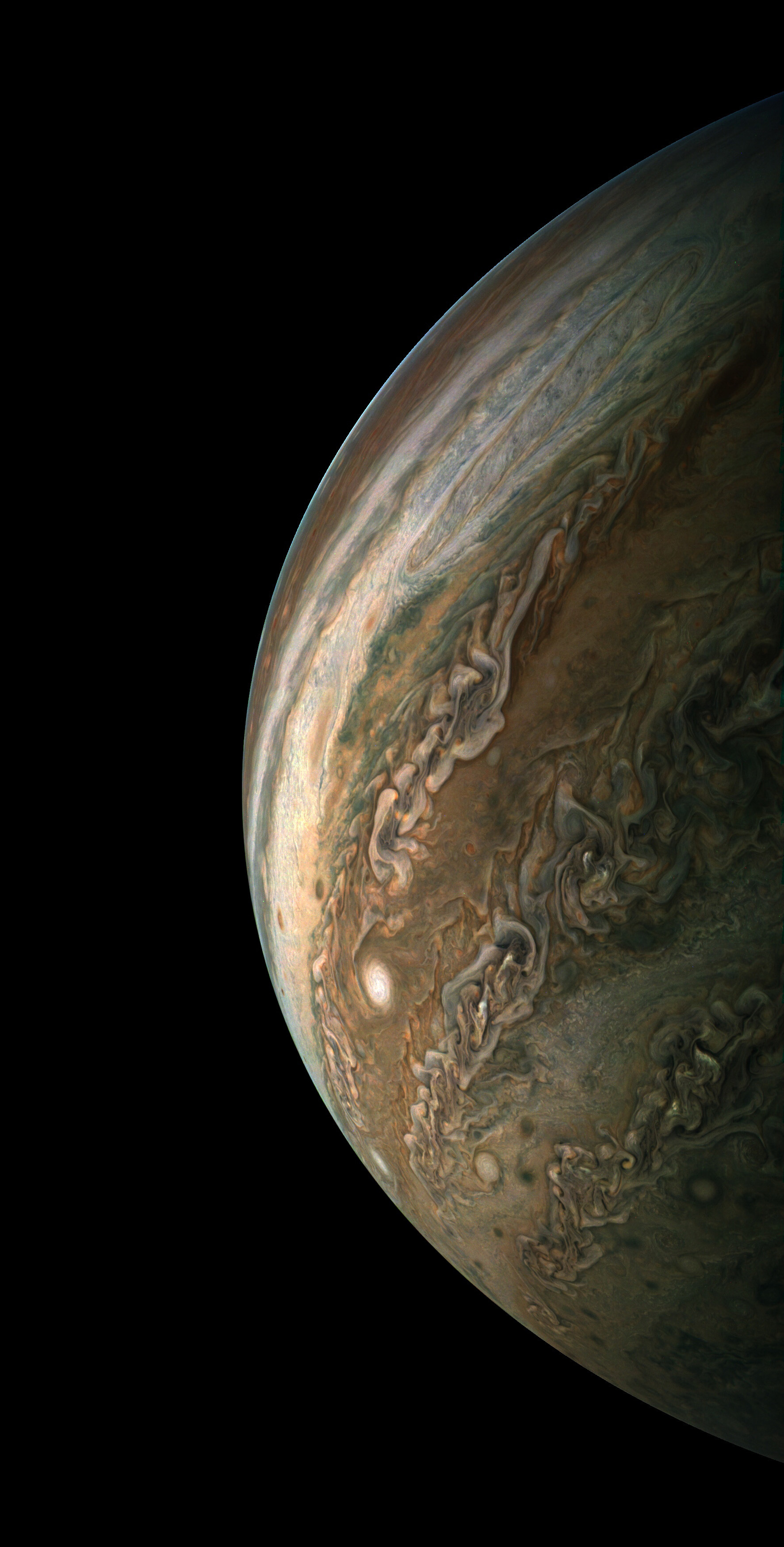 Jupiter: The planet is surrounded by a faint planetary ring system and a powerful magnetosphere. 1780x3500 HD Wallpaper.