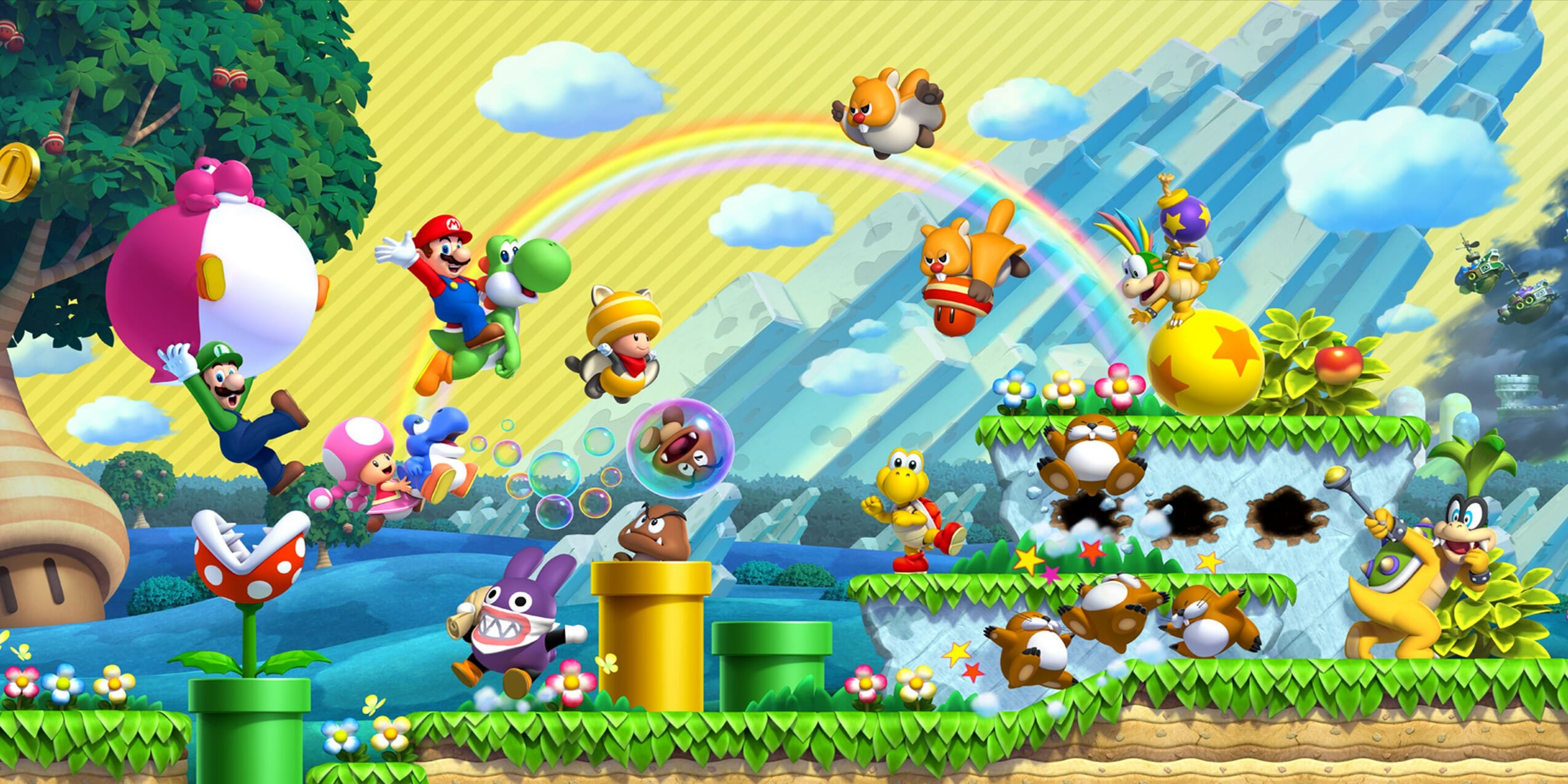 New Super Mario Bros. U Deluxe, Gaming wallpapers, Nintendo platformer, Mario adventure, 2550x1280 HD Desktop