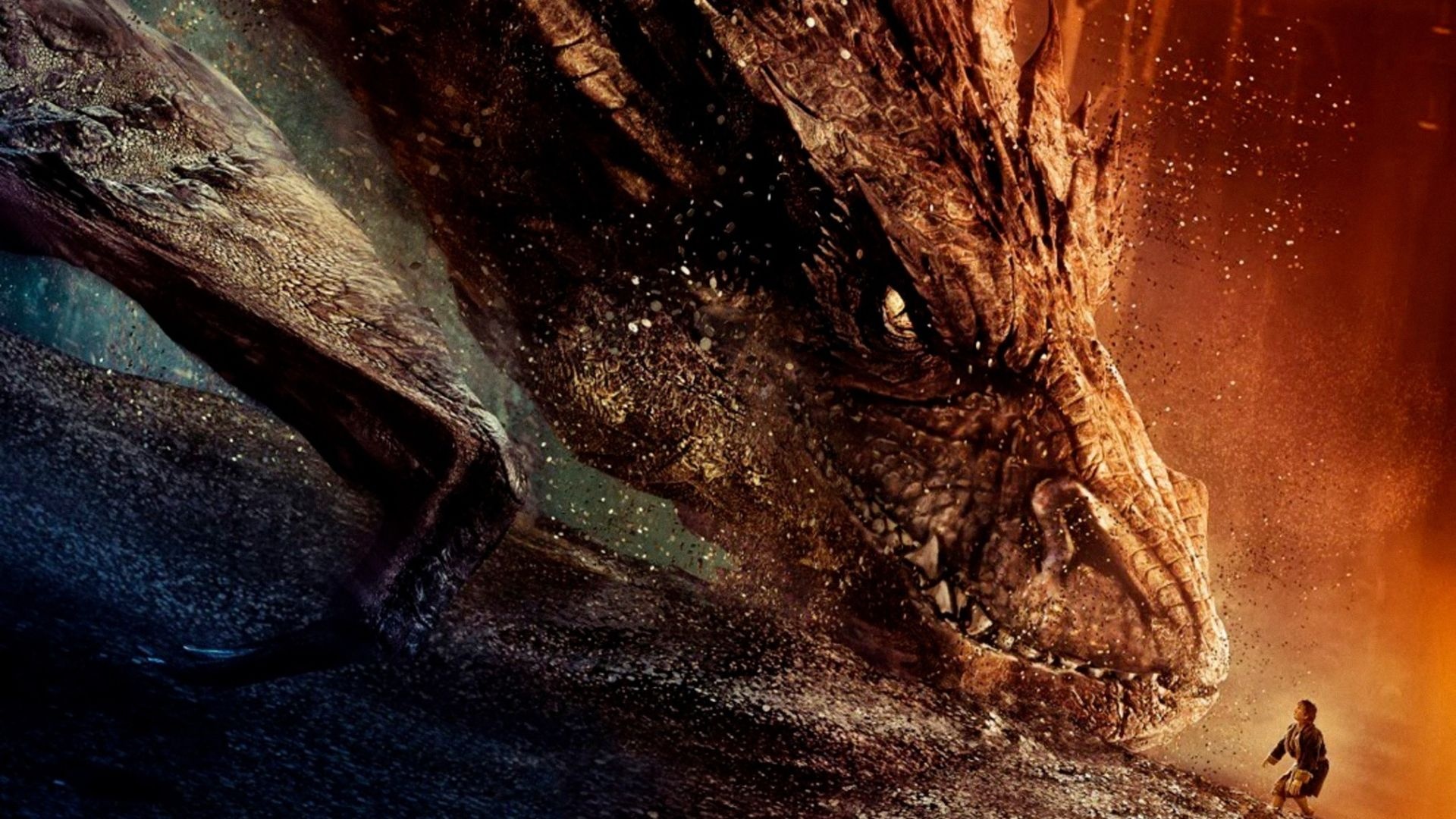 The Hobbit (Movie): Smaug, Dragon who invaded the Dwarf kingdom of Erebor. 1920x1080 Full HD Background.