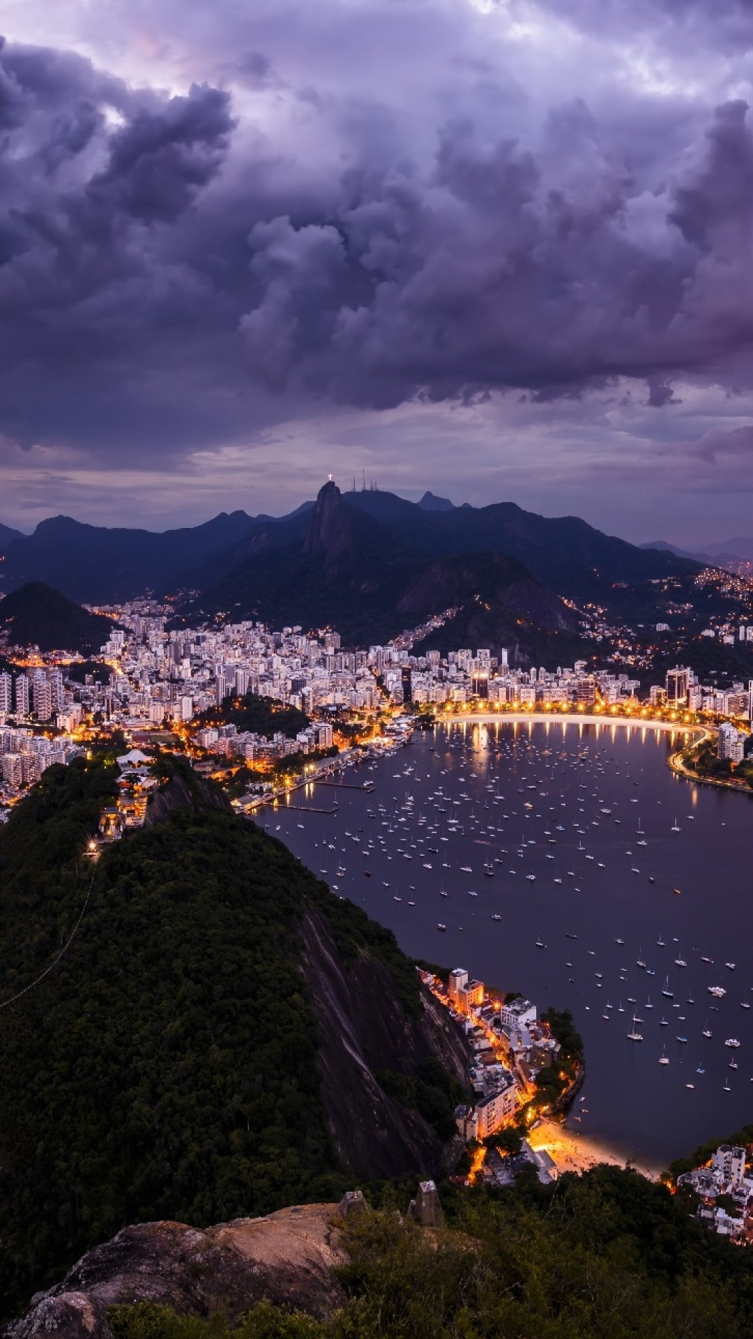 Rio de Janeiro cityscape, Stunning visuals, Lightning scenery, Dramatic clouds, 1080x1920 Full HD Handy