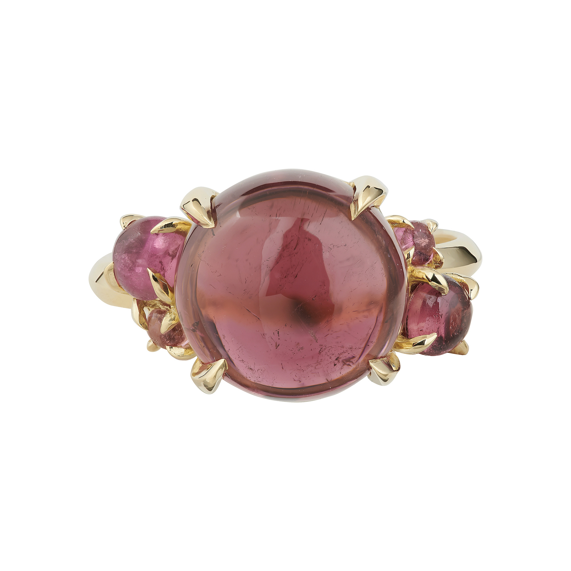 Cabochon jewelry, Yellow gold and pink tourmaline, Baroque style, Bespoke design, 2000x2000 HD Phone