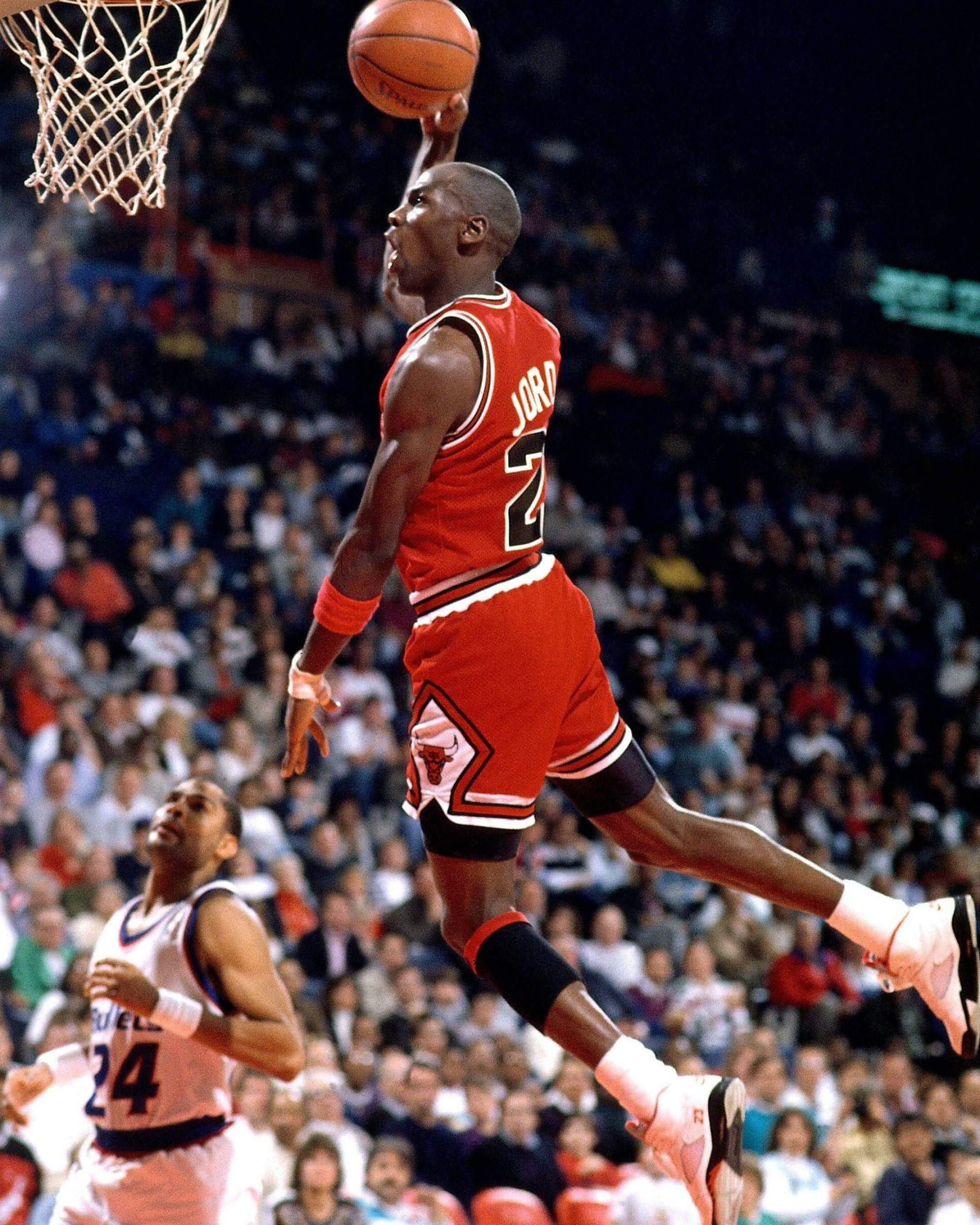 Michael Jordan: Dunk, Joined the Bulls in 1984 as the third overall draft pick. 2160x2700 HD Background.