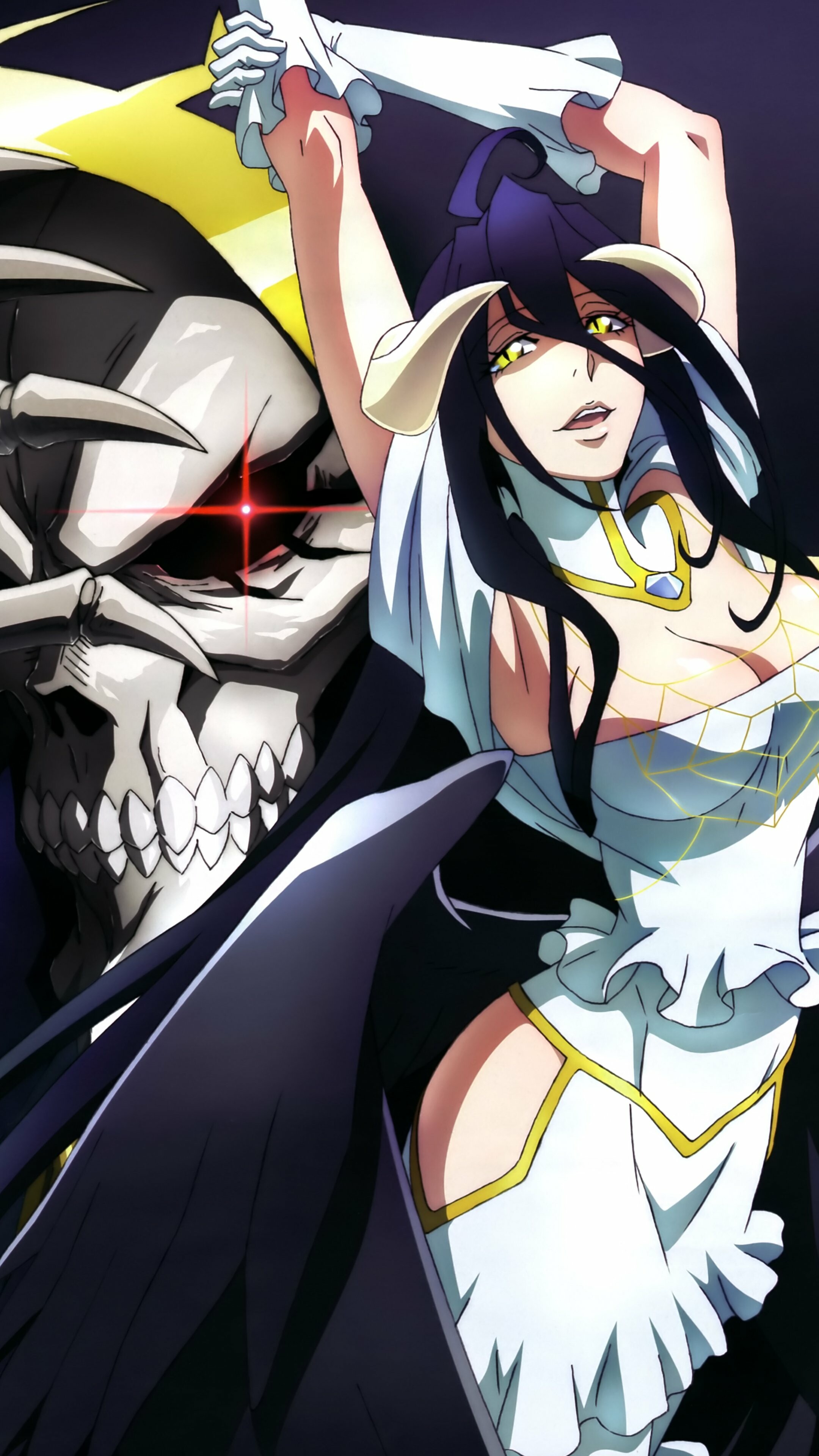 Overlord: Ainz Ooal Gown and Albedo, Aired between July 7 and September 29, 2015. 2160x3840 4K Background.
