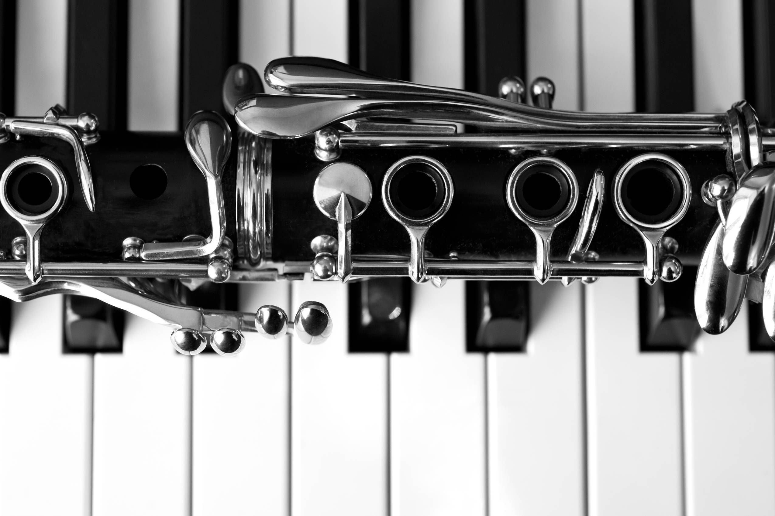 Clarinet: Piano keyboard, Black and white, The Boehm system,  A system of clarinet keywork. 2550x1700 HD Wallpaper.