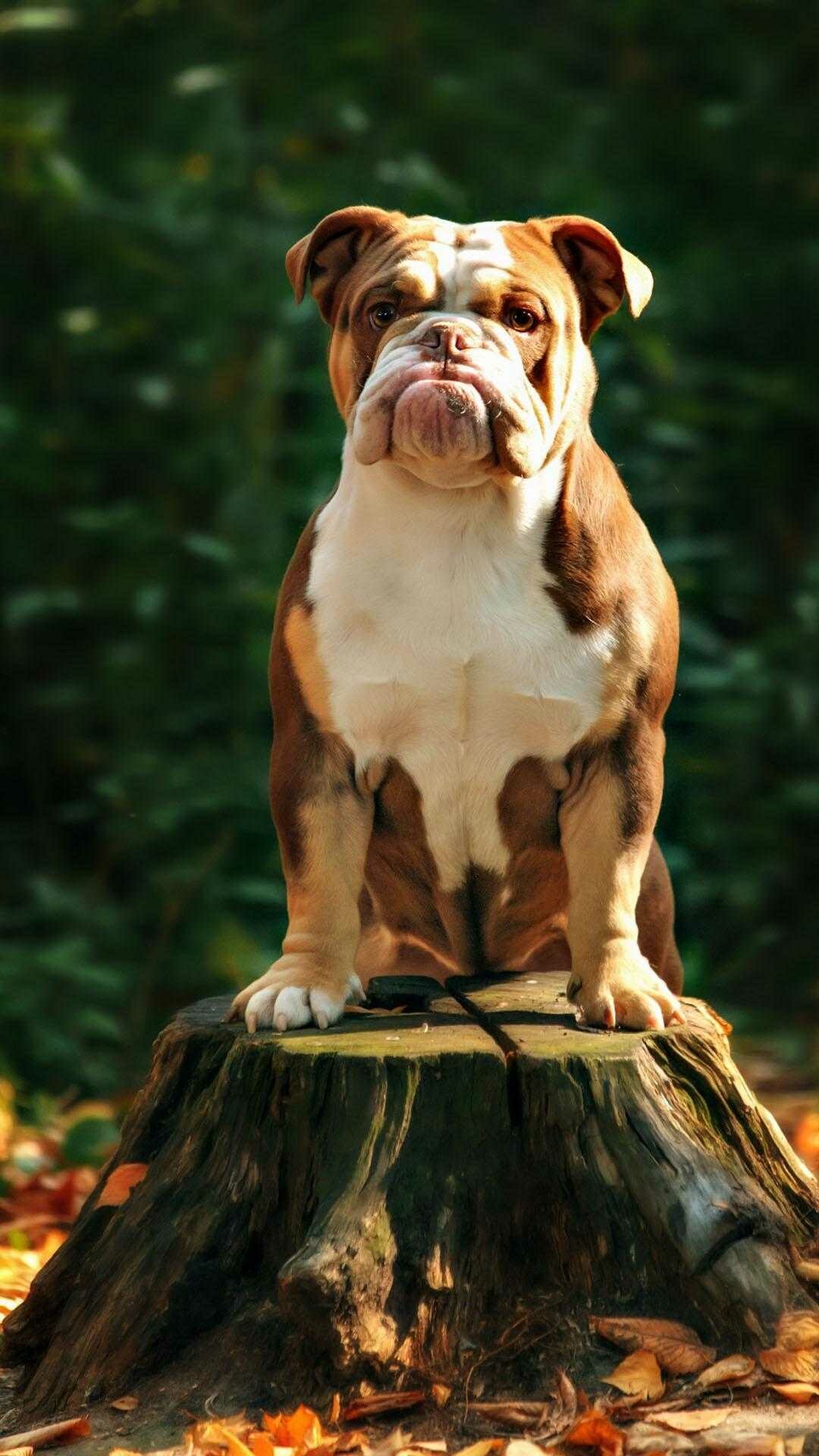 Bulldog: The breed can be taught to perform tricks, including skateboarding. 1080x1920 Full HD Background.
