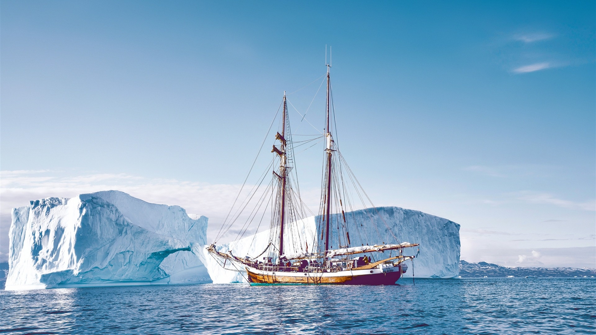 Ship: Sailing travel, Windjammer, A full-rigged sailboat. 1920x1080 Full HD Background.
