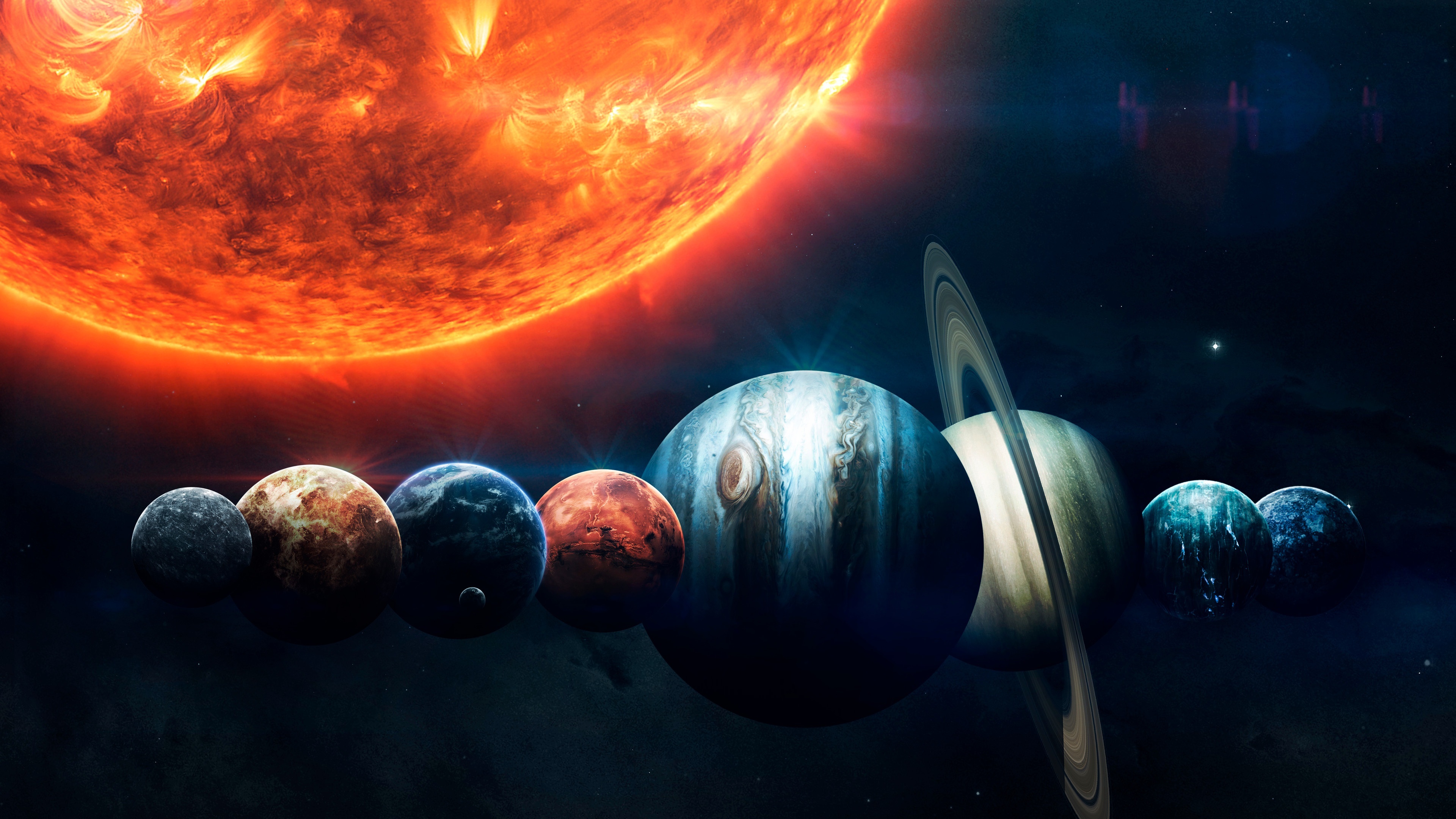 9 Planets, Solar system wallpaper, Stars, 3840x2160 4K Desktop