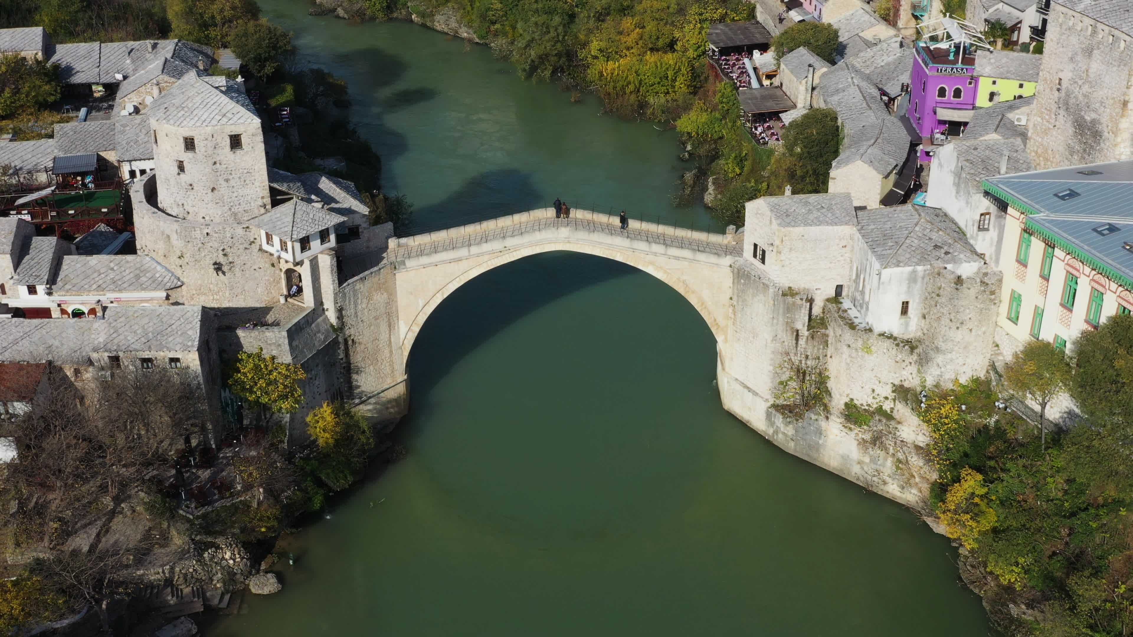 Bridge: Stari Most, Ottoman architecture in Mostar in Bosnia and Herzegovina, Neretva river. 3840x2160 4K Wallpaper.