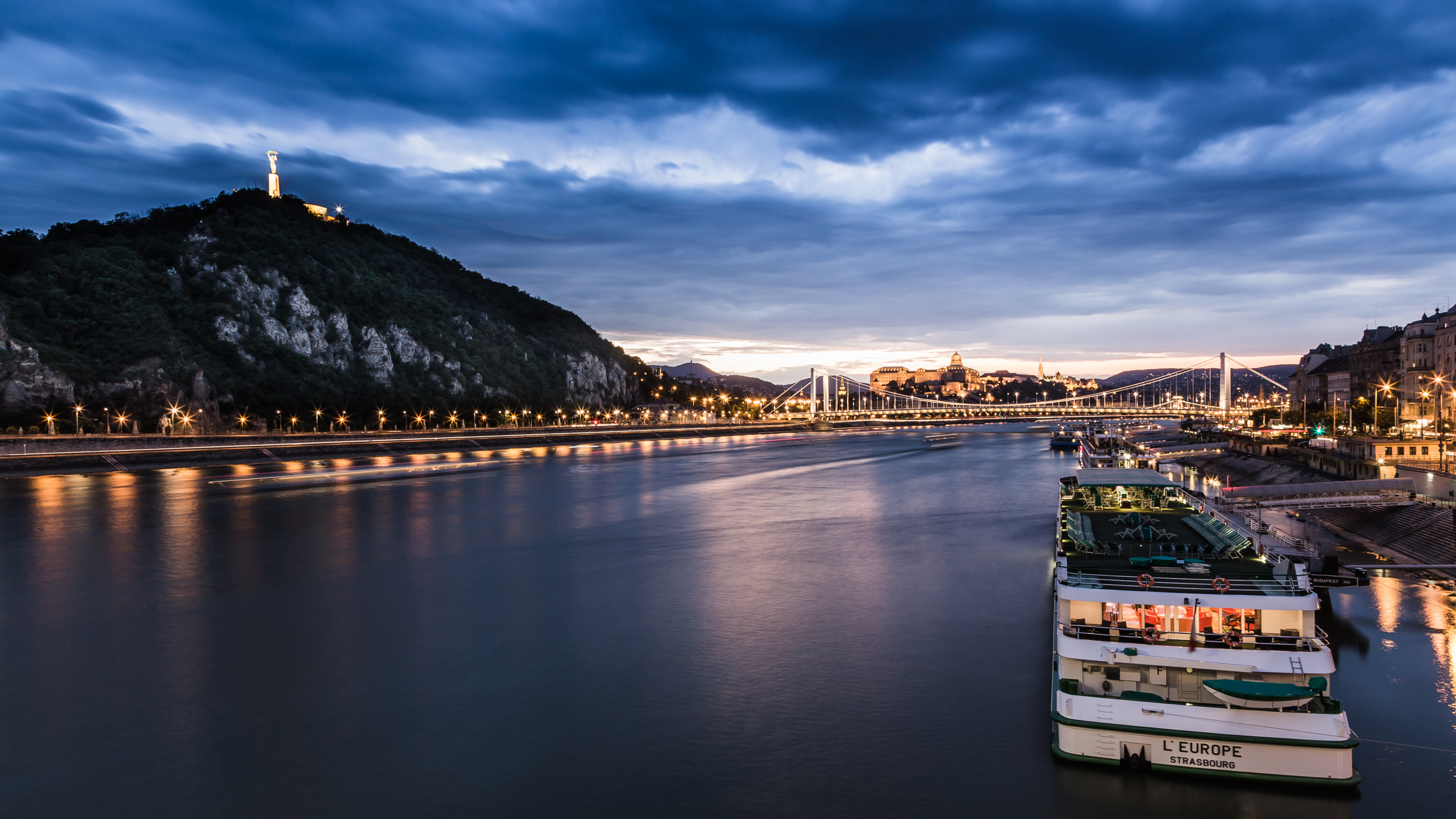 Danube River, Cityscape views, Budapest at dusk, European charm, 2880x1620 HD Desktop