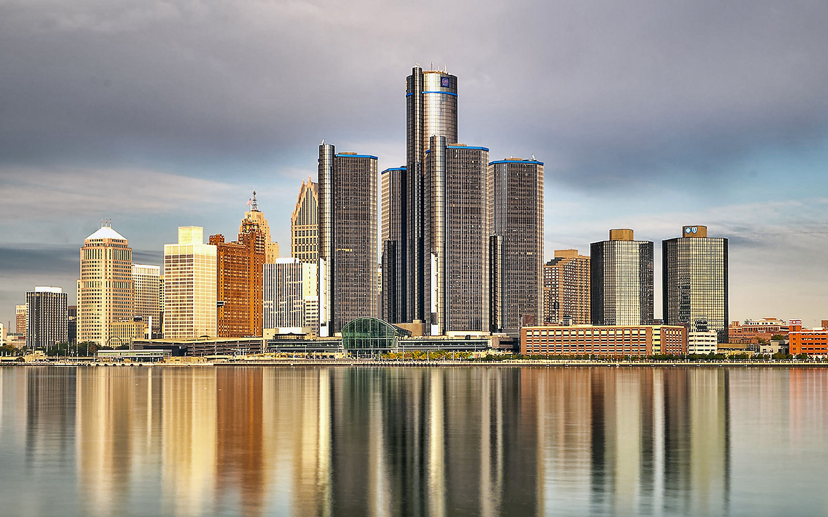 Detroit skyline, Evening Lake Michigan, Illinois USA, High quality HD pictures, 2880x1800 HD Desktop