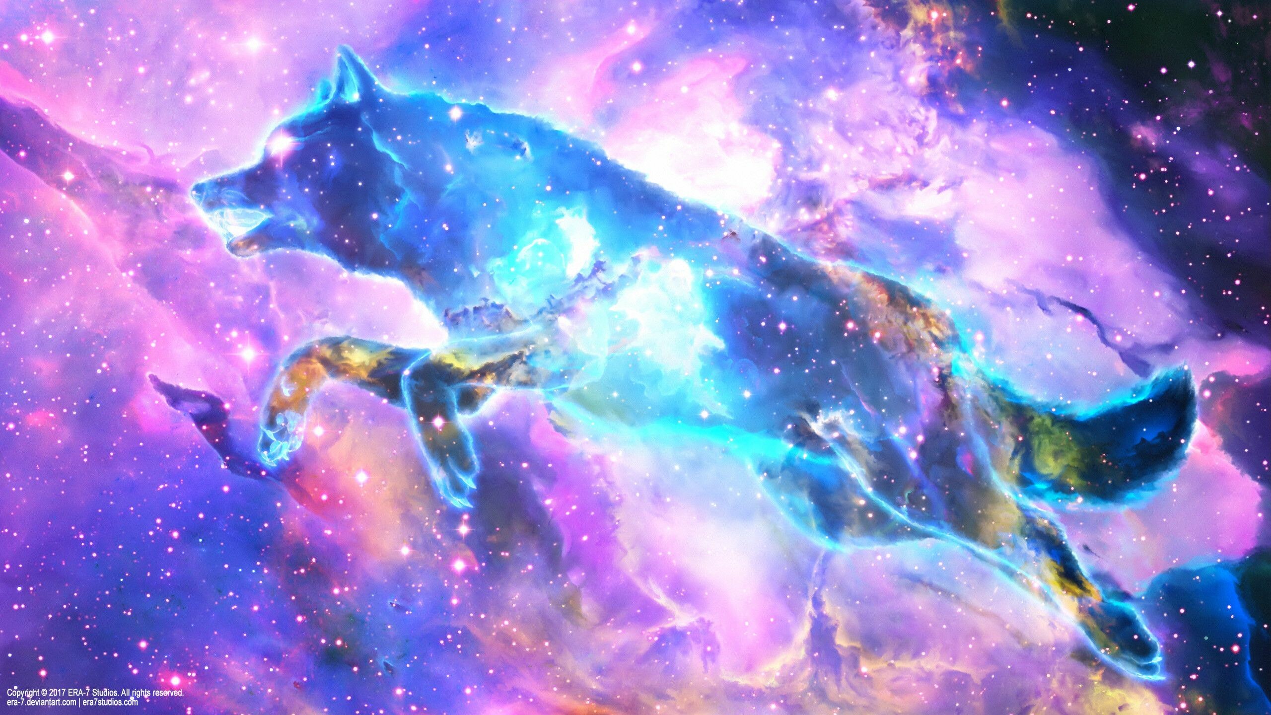 Wolf: Art, Carnivore, Astronomical object. 2560x1440 HD Wallpaper.