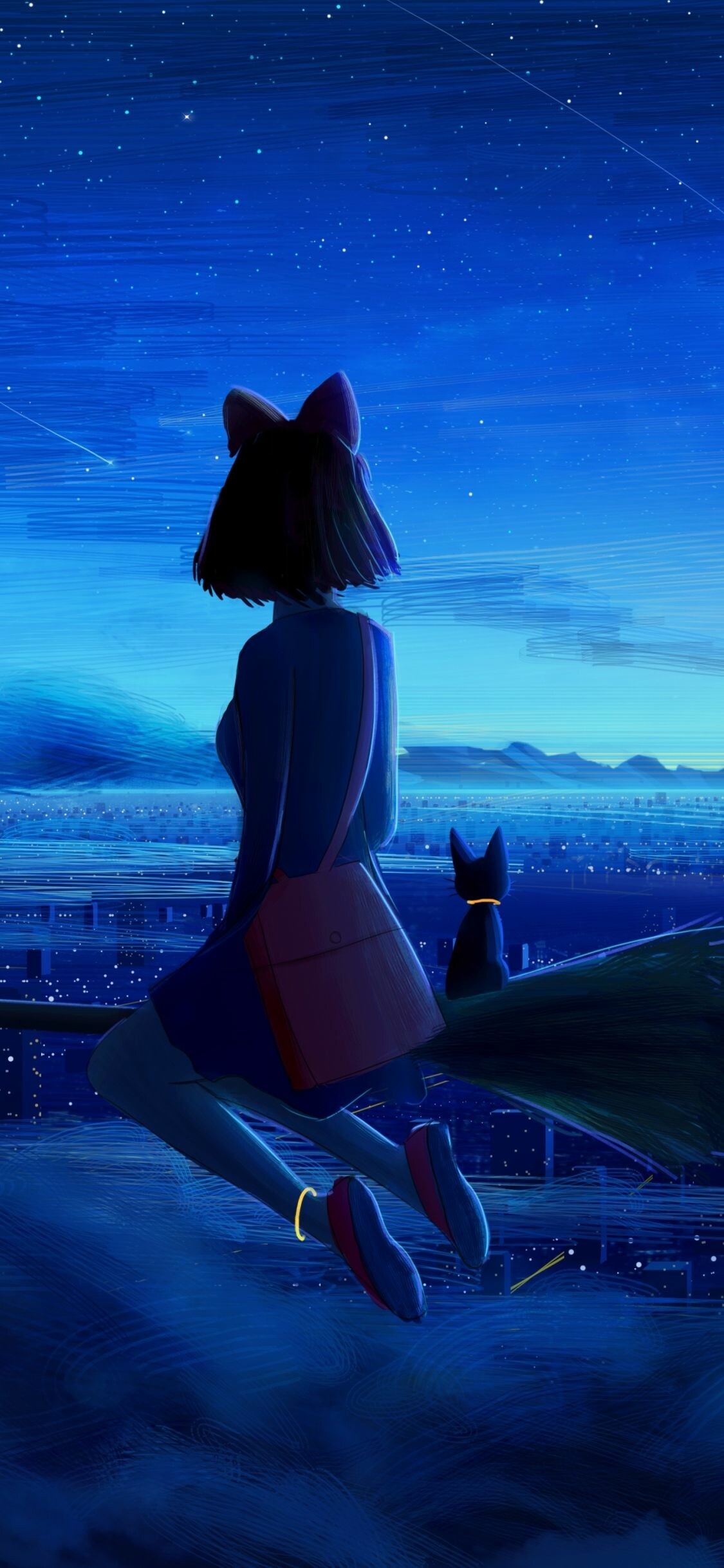 Kiki's Delivery Service: The main protagonist, flies on her broomstick to the port city of Koriko. 1130x2440 HD Wallpaper.