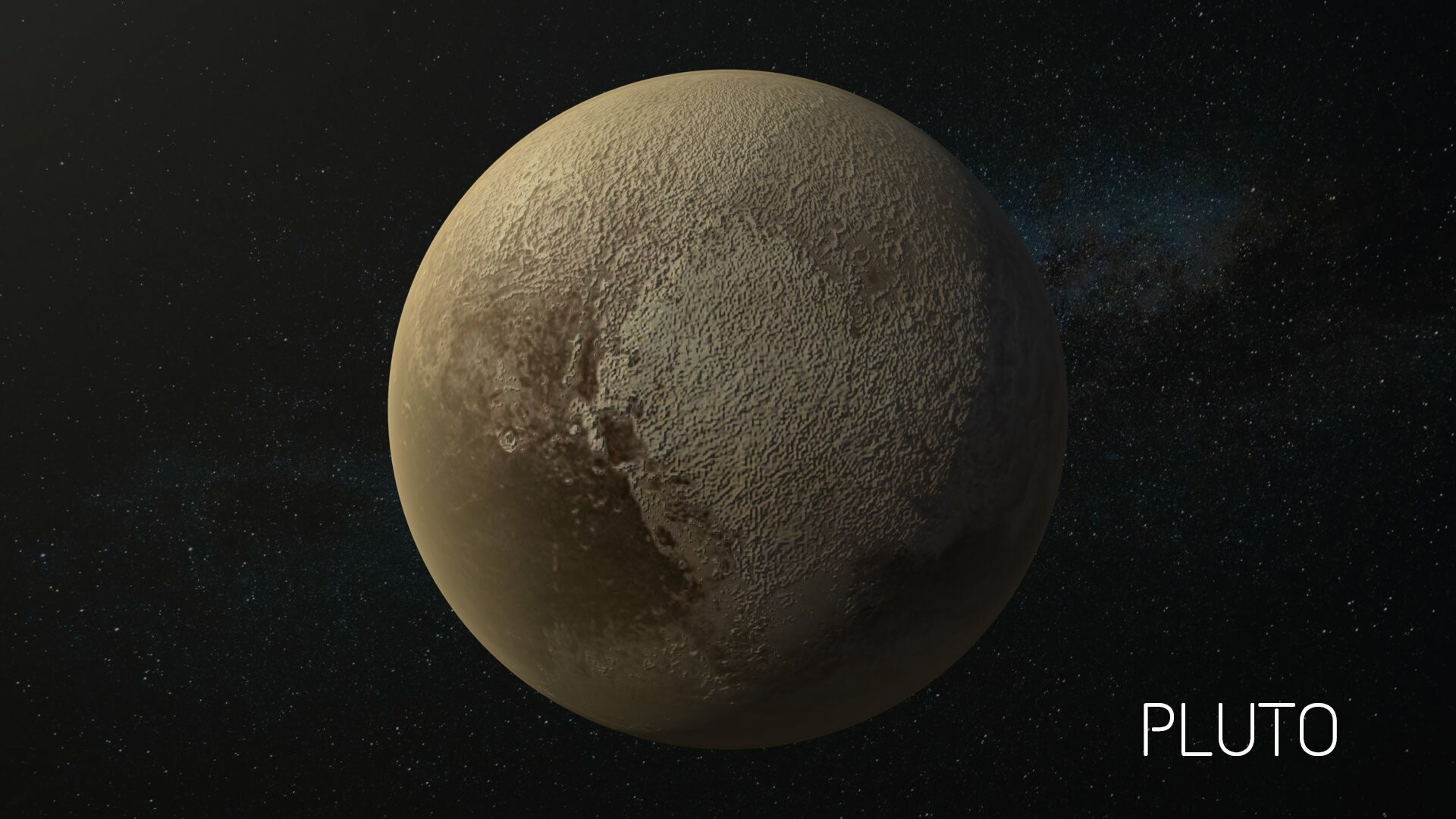 Pluto: Solar System, Sunlight on a dwarf planet has the same intensity as moonlight on Earth. 1920x1080 Full HD Background.