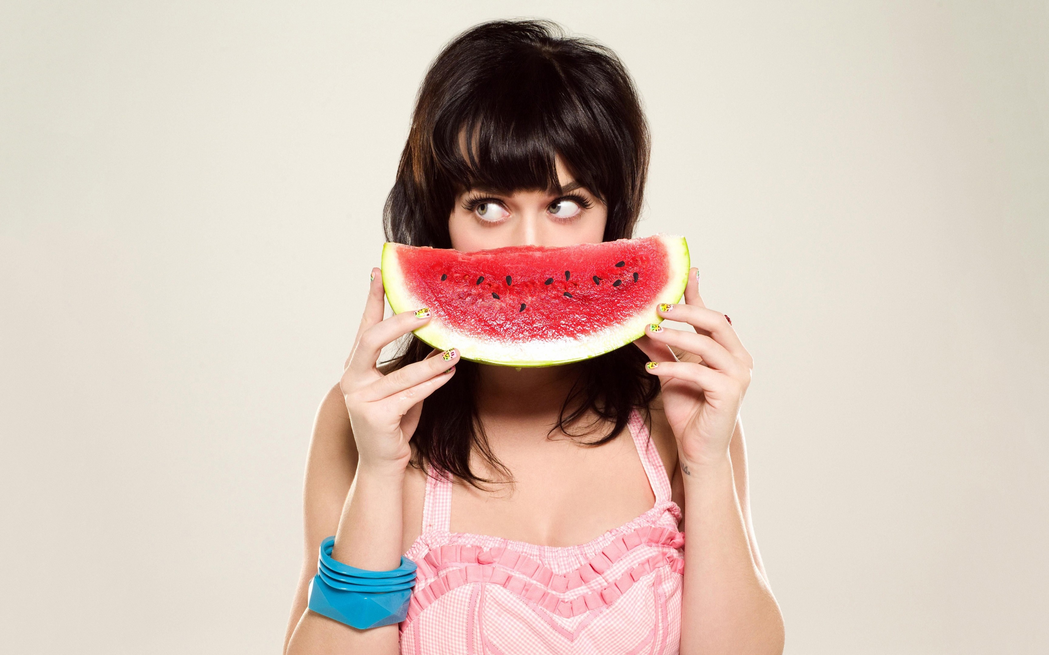Watermelon: Katy Perry, A kind of modified berry called a pepo with a thick rind and fleshy center. 3460x2160 HD Background.