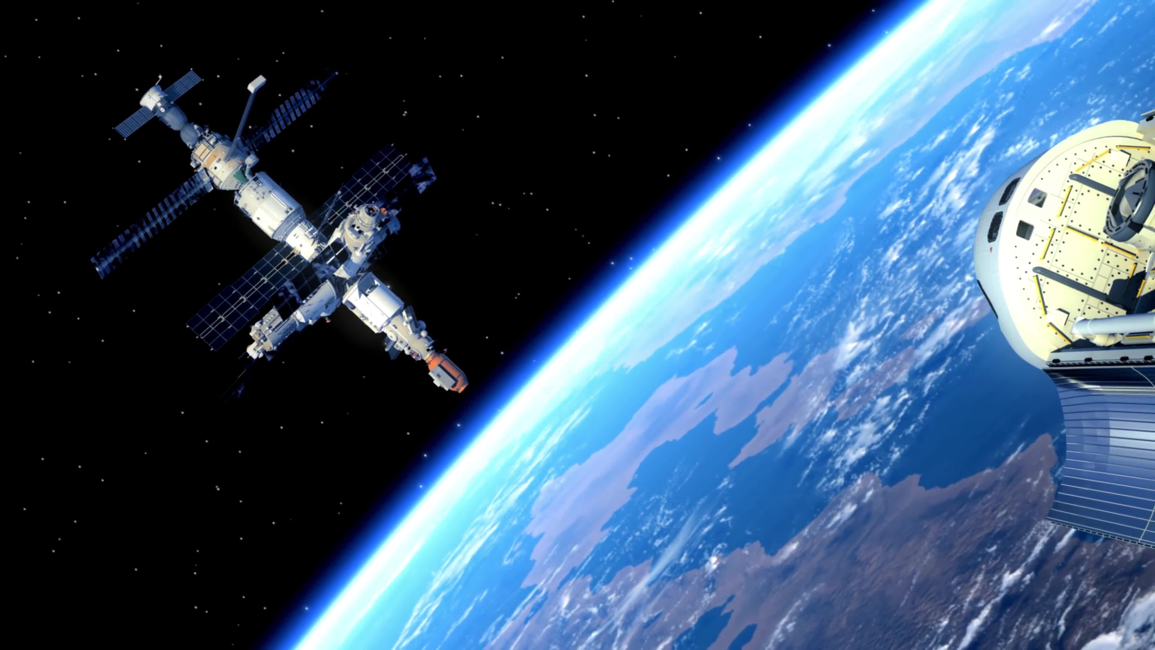 Spacecraft: A vehicle or machine designed to fly at the orbit of Earth. 3840x2160 4K Wallpaper.